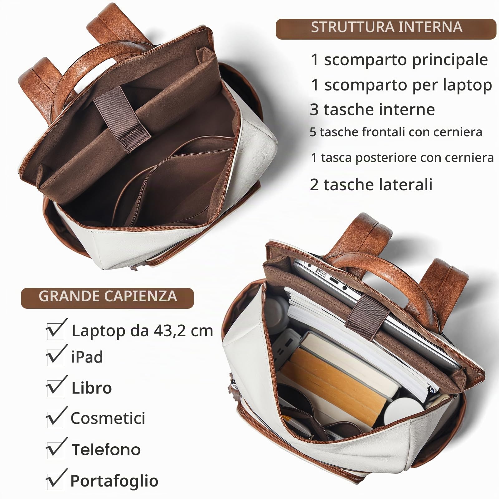 Shrrie aggiornato grande viaggio laptop zaino con si adatta 17 pollici laptop, impermeabile vegan cuoio computer zaino per donne e uomini lavoro Business College