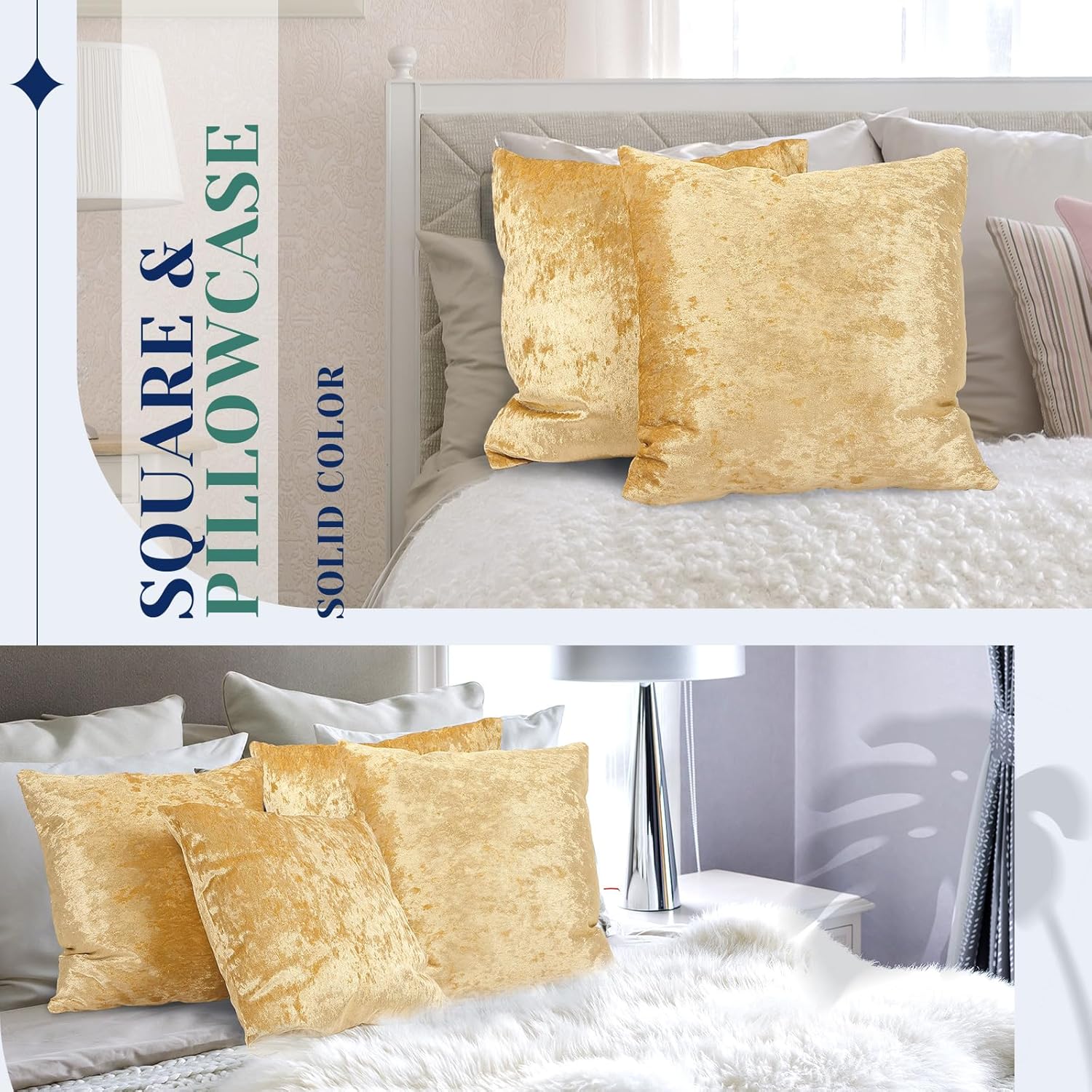 Remagr Pack of 6 Decorative Velvet Throw Pillow Covers Solid Square Soft Pillowcase Set Cushion Cases for Sofa Couch Bed Car Christmas Fall Home Decor 18 x 18 inch(Turmeric Color)
