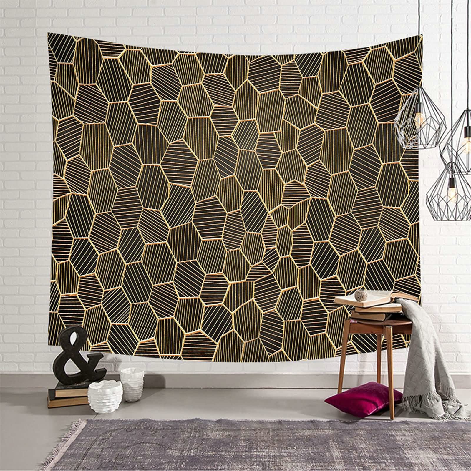 Tapiz de pared para decorar paredes vacías sin pintar: tapiz negro y oro de 150x130 cm