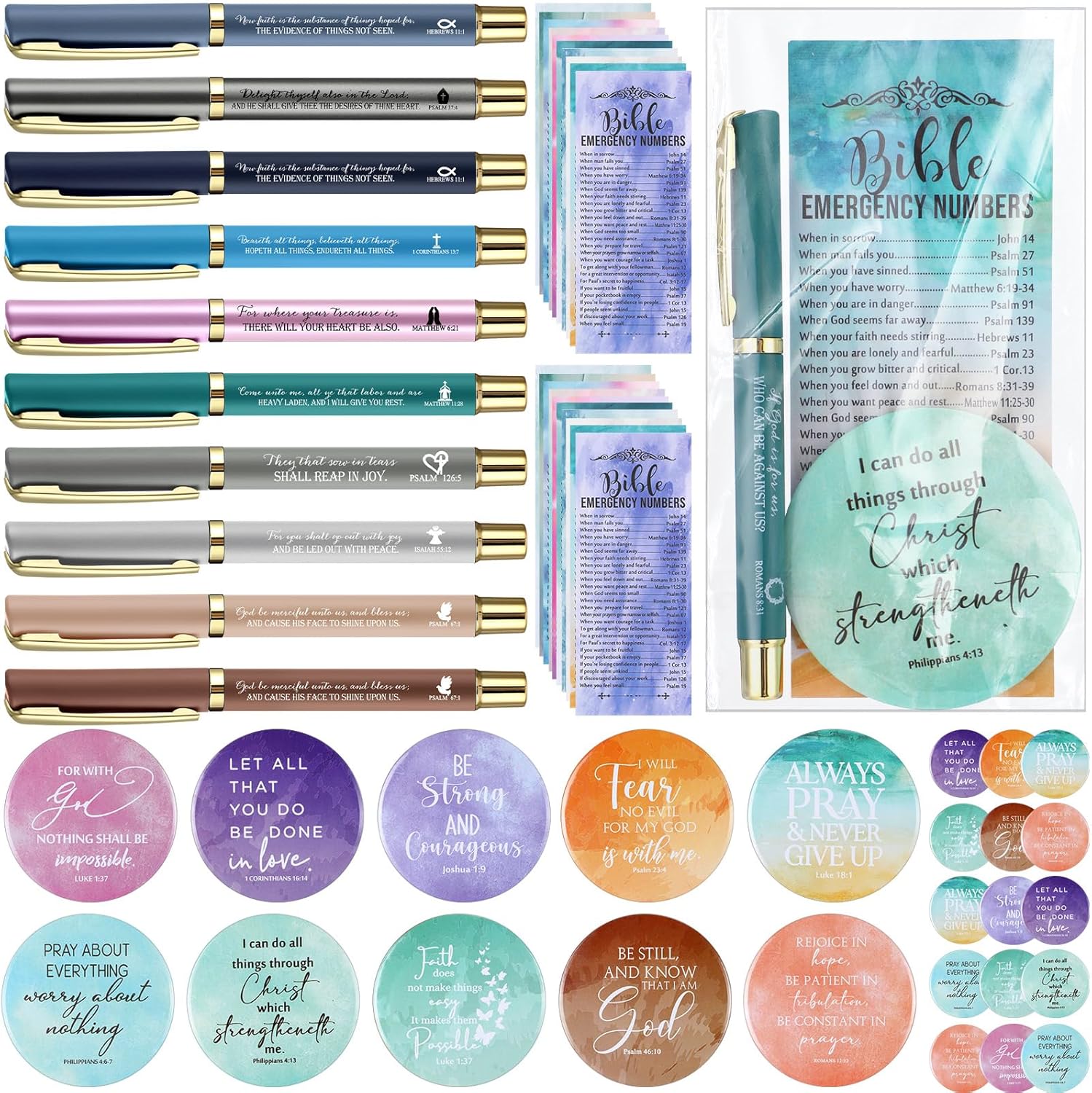 Sayglossy 50 Sets Easter Women Christian Gifts Bulk History Month Bible Verse Gel Pens Religious Compact Mirrors Emergency Bookmarks for Mother Grandmother Daughter Bible Study Group (Rendering Color)