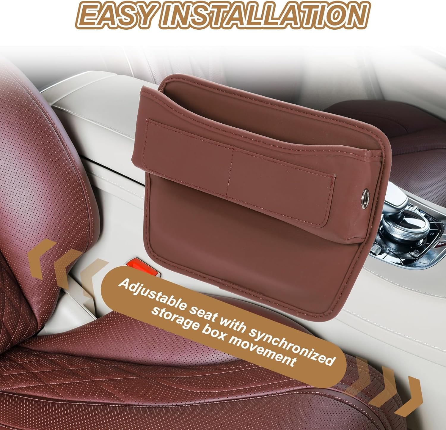 HARFINGTON 2pcs Car Seat Gap Filler Organizer 11.3 x 8 x 2.2 Inch Leather Universal Car Organizer Storage Box Between Seat and Console for Phone Sunglasses Keys, Beige