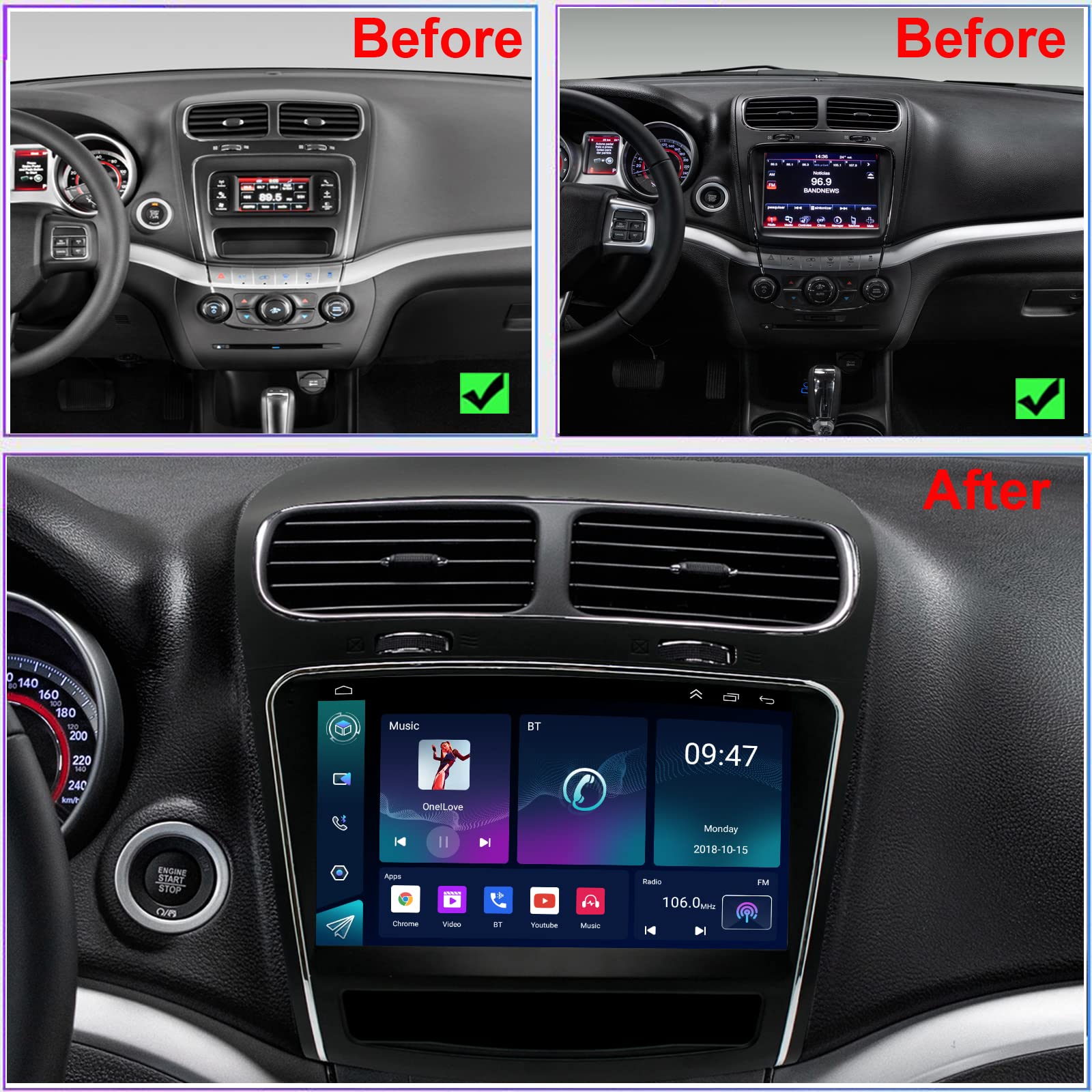 for Dodge Journey Radio Upgrade 2011-2020,Car Accessories,Android Stereo Replacement,High Resolution Touch Screen,Build in Wireless carplay Android Auto Free Camera