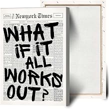 Drimiler Retro Black And White Newspaper Poster What If It All Works Out Canvas Wall Art Positive Affirming Quote Minimalist Prints Painting For Home Bedroom Dorm Wall Decor 8x12in Wframed