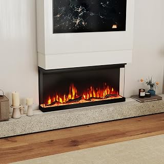 Tangkula 36 Inches 3-Sided Electric Fireplace Insert, 750W/1200W Recessed Fire Places Heater with 12 Flame Colors, 5 Brightness, 8H Timer & Overheat Protection and Remote Control (36 inches)