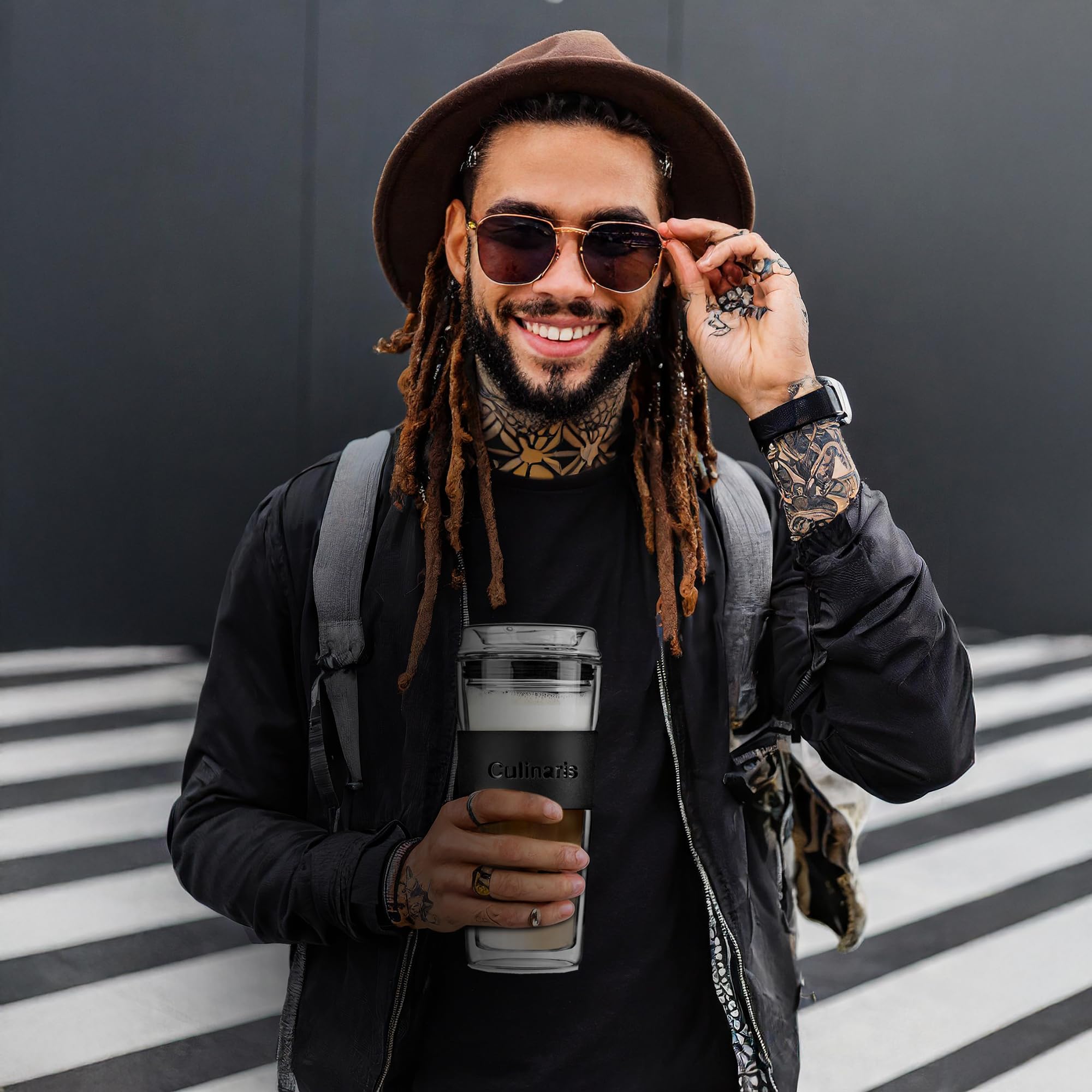 Culinaris Glasbecher To Go - 420 Ml Doppelwandiger Becher Für Kaffee & Tee, Mintgrün