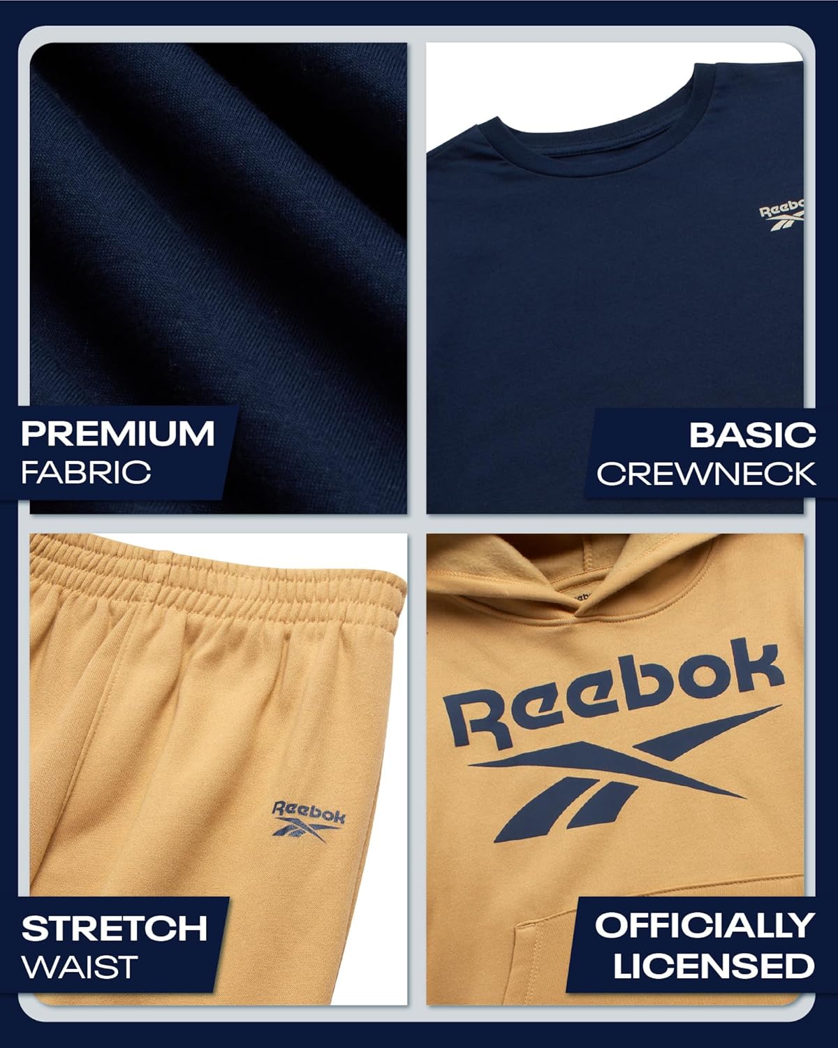 Reebok Boys Sweatsuit Set - 3 Piece Athletic Jogger Set with Fleece Pullover Hoodie Sweatshirt, Sweatpants & T-Shirt for Boys - Image 3