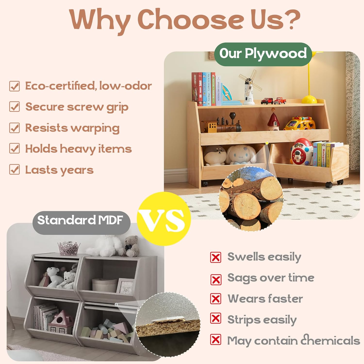 Montessori Shelf 3-in-1 Kids Toy Organizer with Wheels, 2 Pull-Out Drawers & 2-Tier Wooden Storage Cabinet, Spacious Kids Bookshelf Toy Shelf Storage Organizer for Playroom