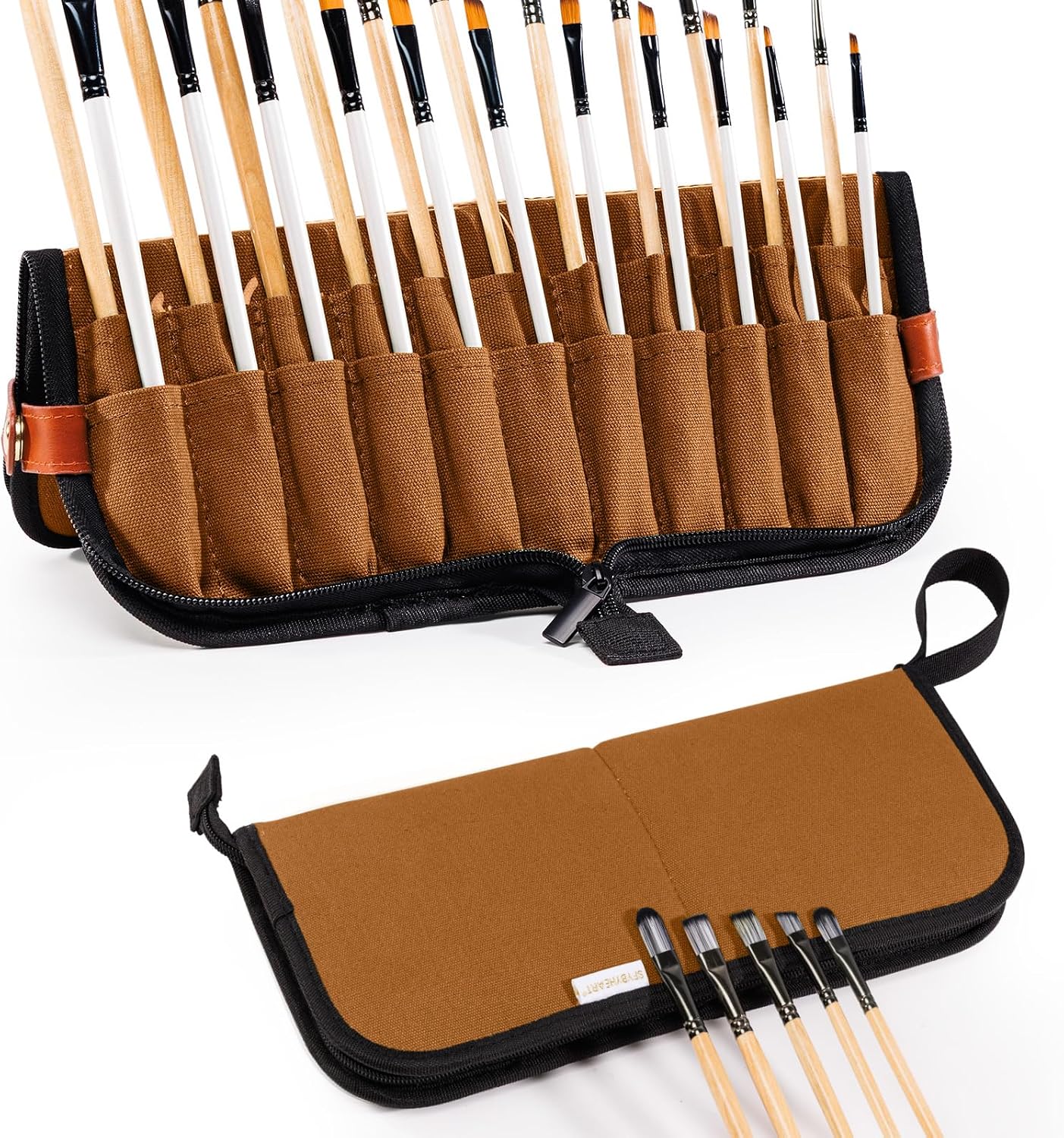 Stand Up Paint Brush Holder Case, 22-Slot Paintbrush Storage Bag Pop-Up