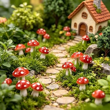Mushroom Decor Fairy Garden Accessories 100PCS Fake Mushrooms Mini