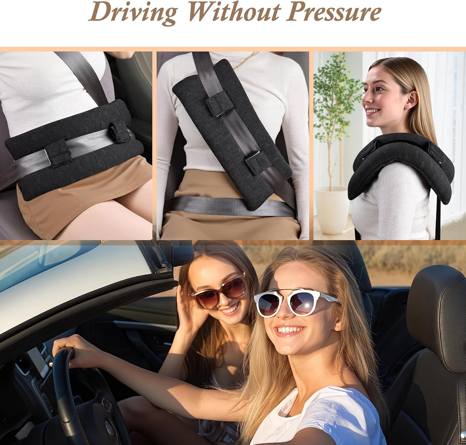 Seat Belt Pillow for Mastectomy Post-Surgery, Super Soft Seatbelt Pillow, Seat Belt Cushion for Heart Surgery Recovery, Hysterectomy Recovery (Black, Large)