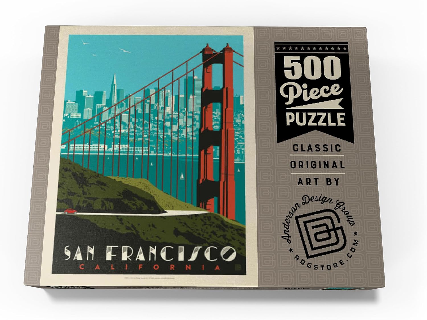 MyPuzzle San Francisco: Golden Gate Bridge Skyline, Vintage Poster - Premium 500 Piece Jigsaw Puzzle for Adults