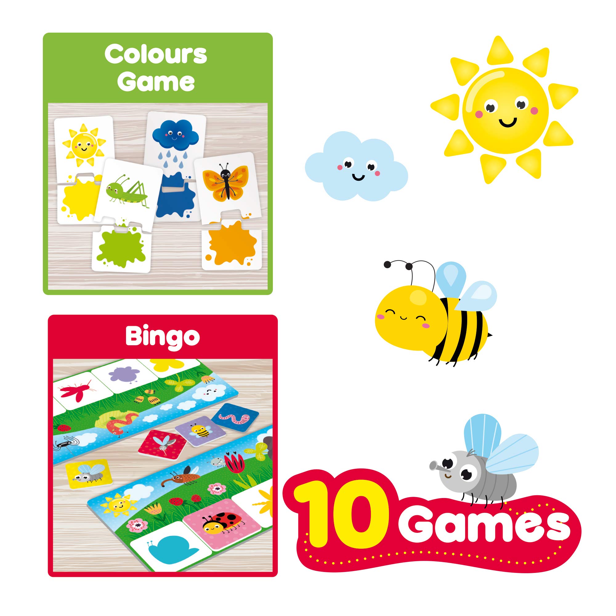 Lisciani - CAROTINA BABY - Collection of 10 Educational Games for Children from 2 to 4 Years - Balance Tower, Puzzle, Memory, Colours, Tombola and much more - Complete Game Kit - 5