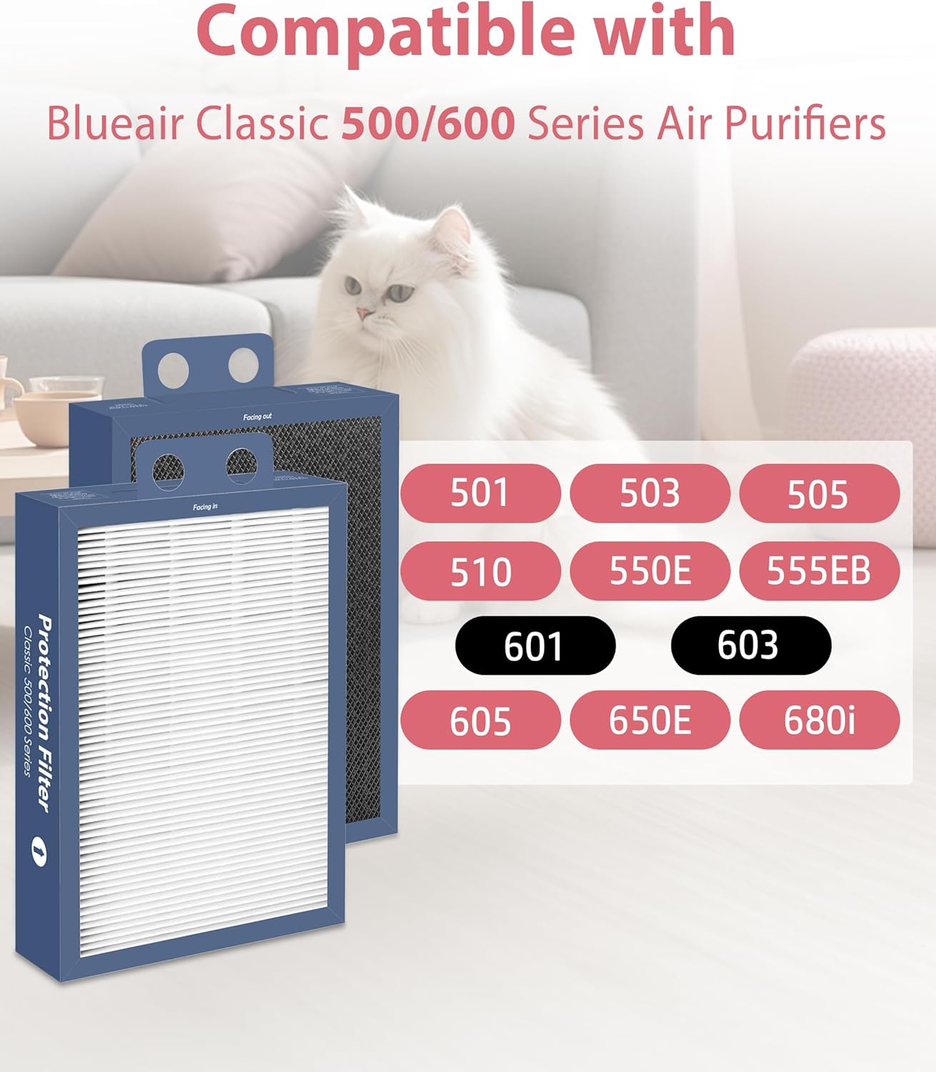 500/600 Series DualProtection Filter Replacement for BLUEAIR Classic 501, 503, 601, 505, 603, 650E, 550E, 555EB, 605, 580i, 680i, HEPA+Activated Carbon (500/600 DualProtection) - Image 2