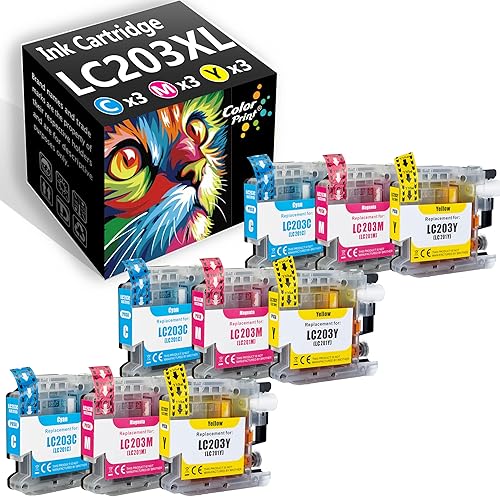 Cartucho de tinta de repuesto compatible para Brother LC203 XL LC-203 LC201 LC-201, amarillo, magenta, cian, paquete de 9