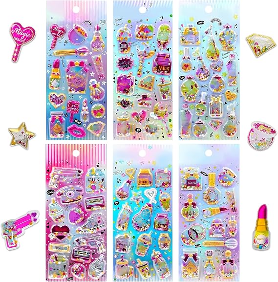 178 Shining Glitter 3D Stickers for Kids 12 Puffy Sticker Sheets for Toddlers, Boys, Girls, Teachers, Rewards, Scrapbooking, Journals, Crafts & Party Favors