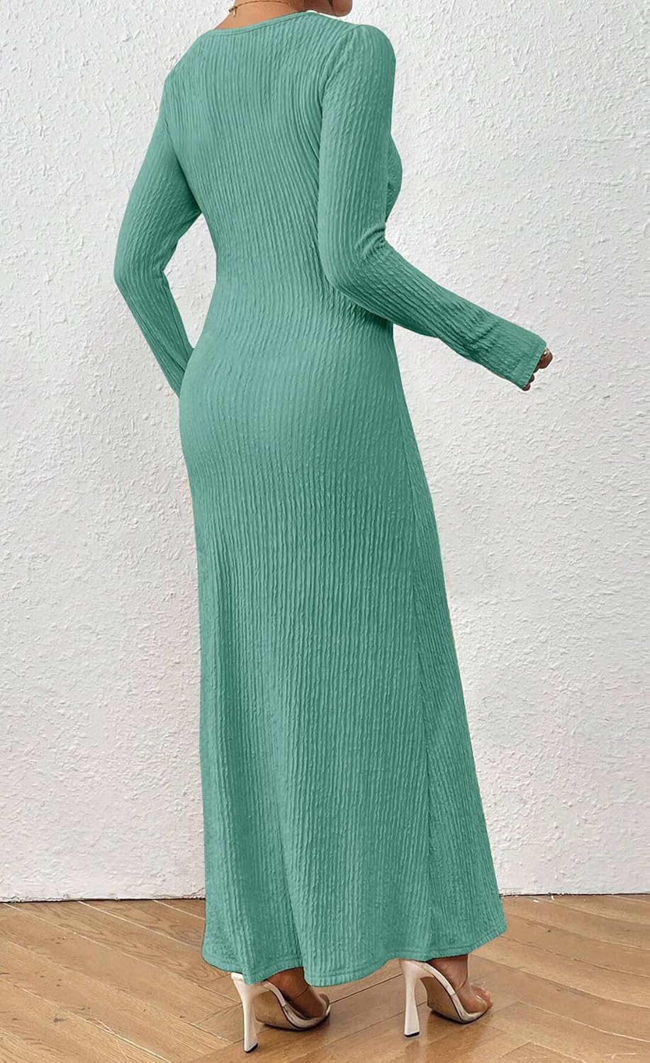 MITILLY Fall Dress for Women 2026 Long Sleeve Maxi Dress Formal Crew Neck Bodycon Ruched Cocktail Party Dresses - Image 3