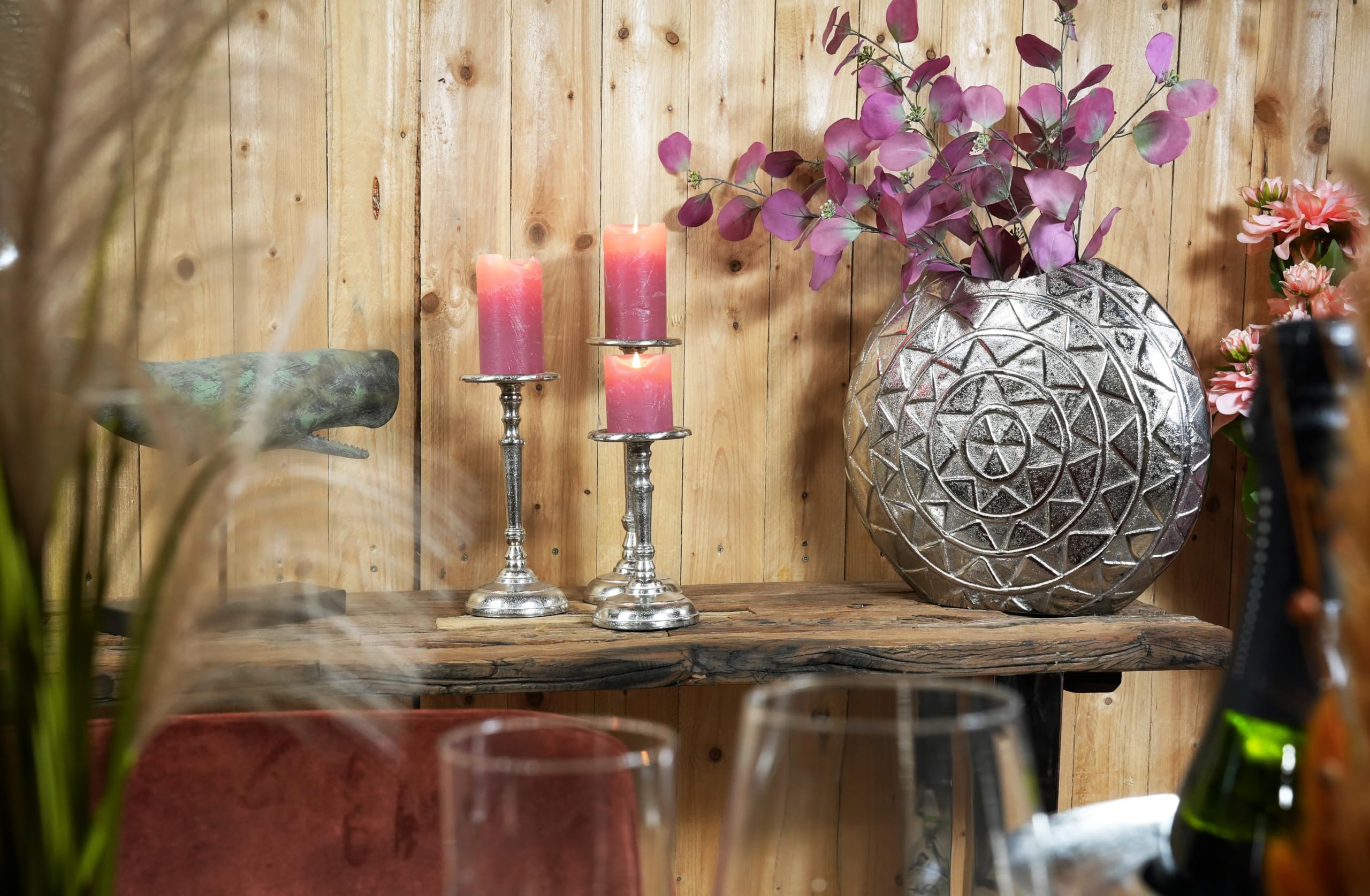 Set di 3 portacandele in metallo argentato, decorazione moderna per candele a pilastro, decorazione da tavolo, matrimonio, decorazione per soggiorno, altezza 20, 25 e 29 cm