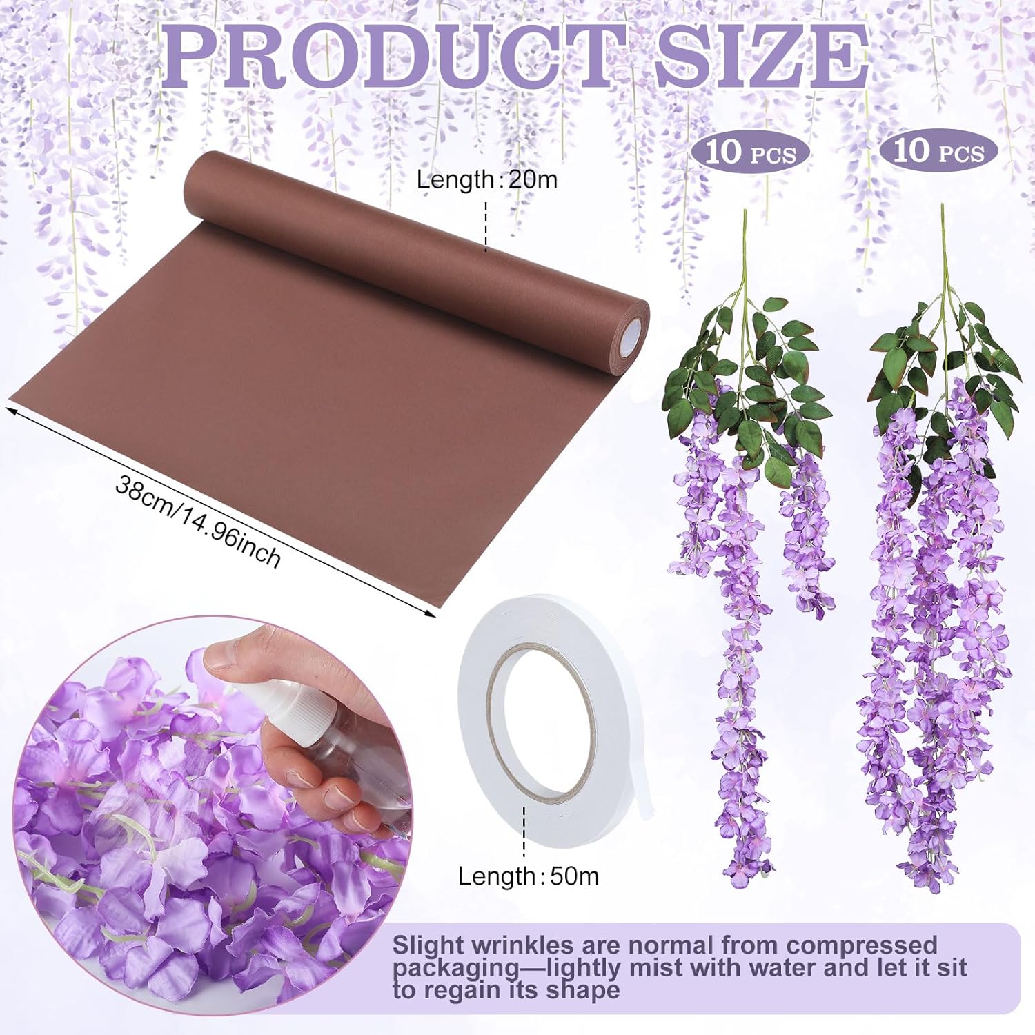 Giegxin Artificial Wisteria Blossom Tree 3D Fake Floral with 20 Wisteria Flower Branches Blossom Decor for Indoor Wedding Background Walls Rattan Air Conditioning Pipe Ceiling(Pruple)