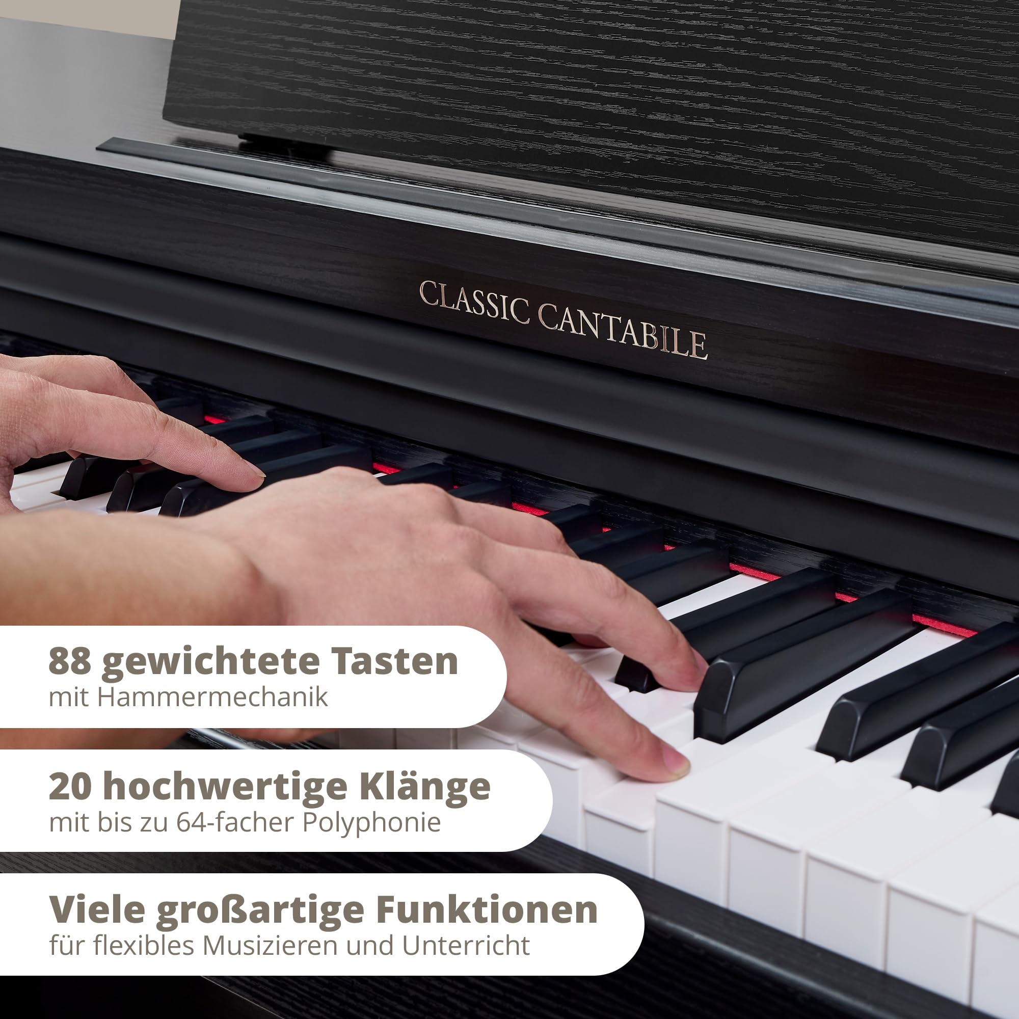 Classic Cantabile DP-220 SM E-Piano Set - Digital Piano 88 gewichtete Tasten mit Hammermechanik - Inklusive Pianobank, Kopfhörer und Klavierschule - Layer-, Split- und Twinova-Funktion - 3 Pedale