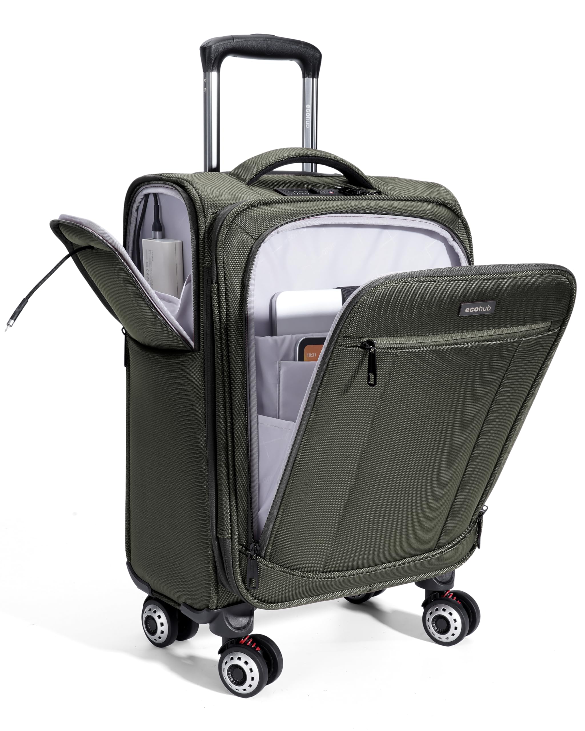 Photo 1 of ECOHUB Carry On Luggage Airline Approved, 21 Inch Height Softside Carry On Suitcase with Spring Shock-Absorbing Spinner Wheels, Lightweight Travel Luggage with TSA Lock, Fits 22x14x9 Carry-On Bag