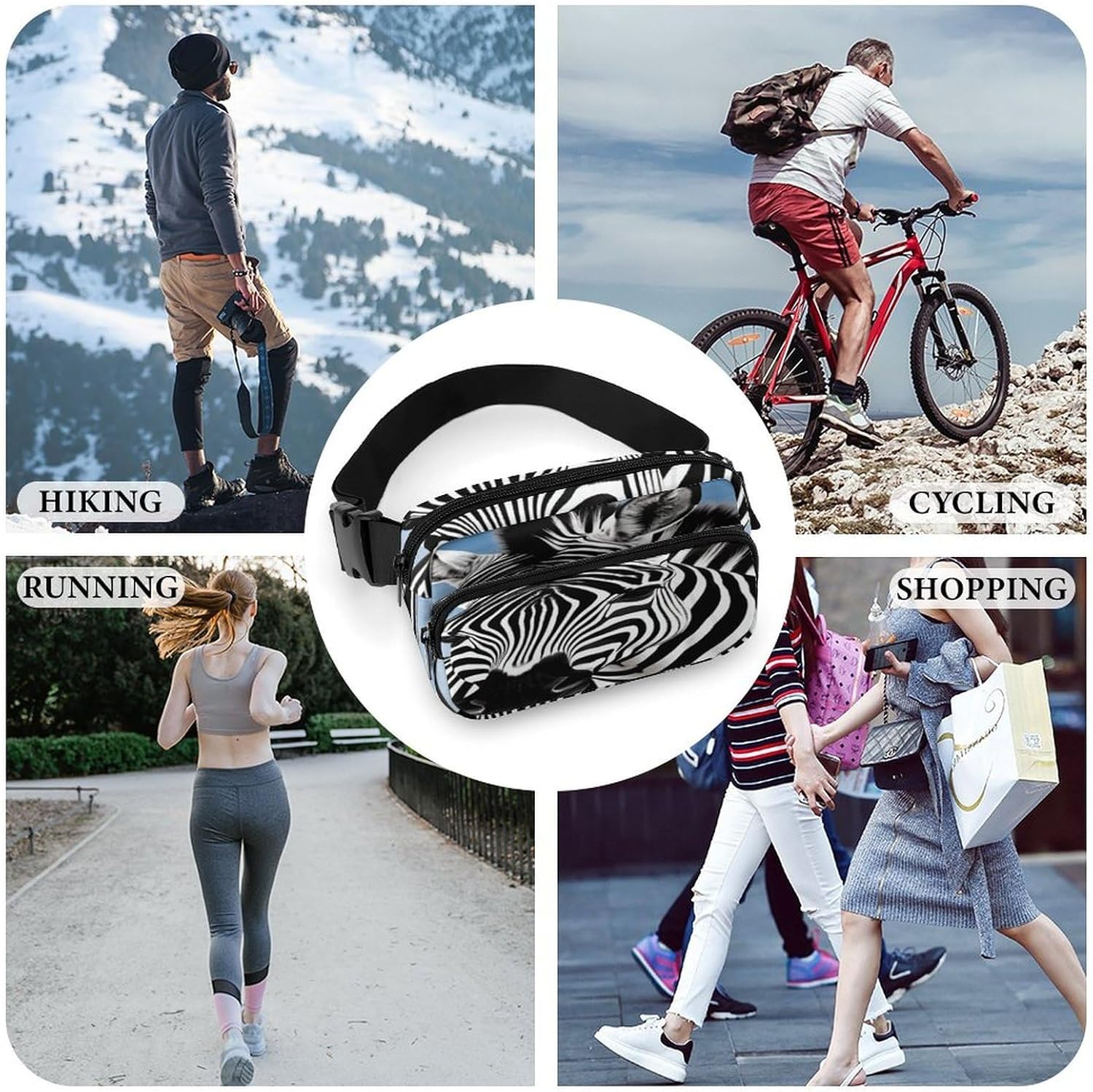 Zebra Fanny Pack Belt Bag with Adjustable Strap Fashion Waist Bag for Outdoor Sports Hiking