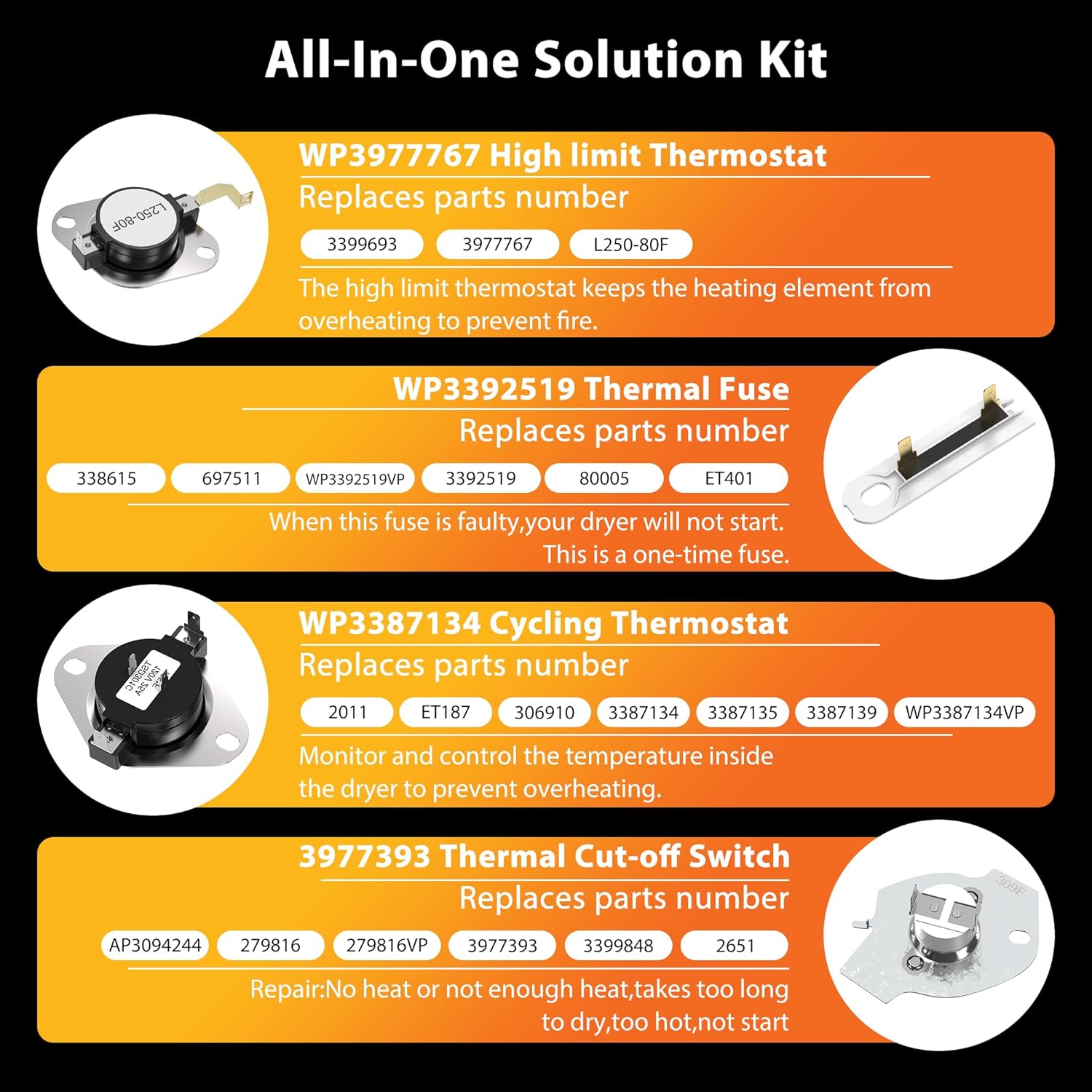 UPGRADE 279838 Dryer Heating Element for Whirlpool Wed4815ew1 Maytag Centennial Medc215ew1 Kenmore 70 80 Series Model 110 Amana Ned4655ew1 Roper Admiral, Replaces W10724237 2406026 3403585 3398064 - Image 3