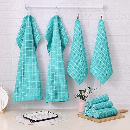 Miniatura 6 de Fintale Paquete de 6 paños de cocina de 12 x 12 pulgadas, 100% algodón, tejido de gofre, suaves y superabsorbentes, trapos de secado rápido para