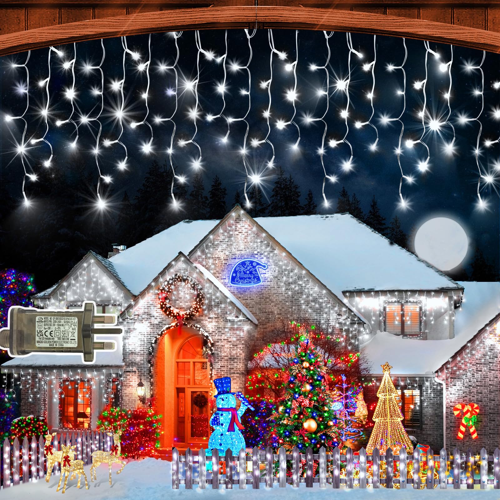 SAUSHENG 640 Led Christmas Icicle Lights Outdoor Xmas Lights 20M with Timer Waterproof Outside Fairy Lights for Indoor Window House Roof Porch Balcony Gutter Balcony Gazebo Decorations(Cold White