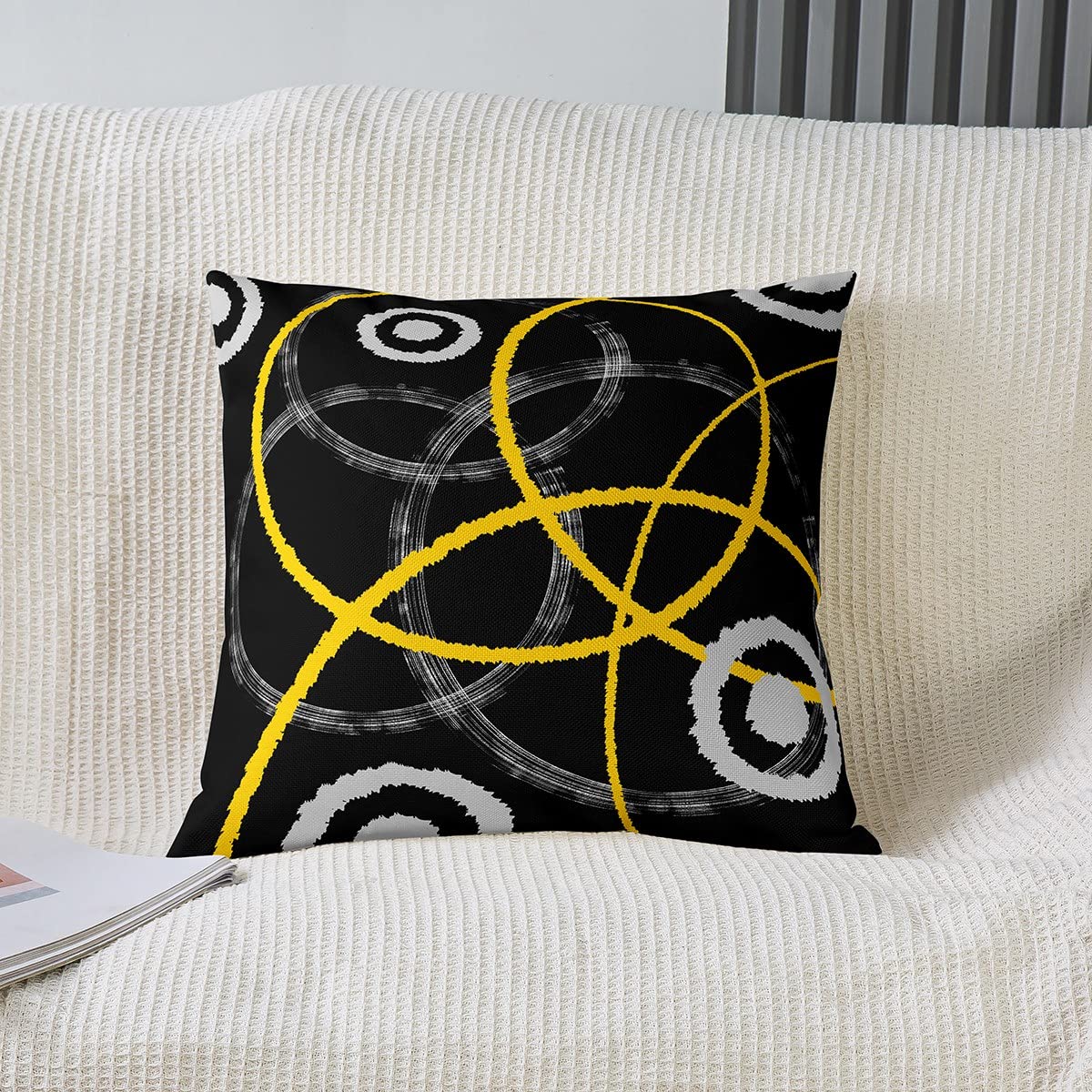 Paquete de 4 fundas de almohada decorativas geométricas, suaves, modernas, abstractas, cuadradas, para sofá, dormitorio, amarillo, gris, negro, rayas, fundas de almohada de 20 x 20 pulgadas