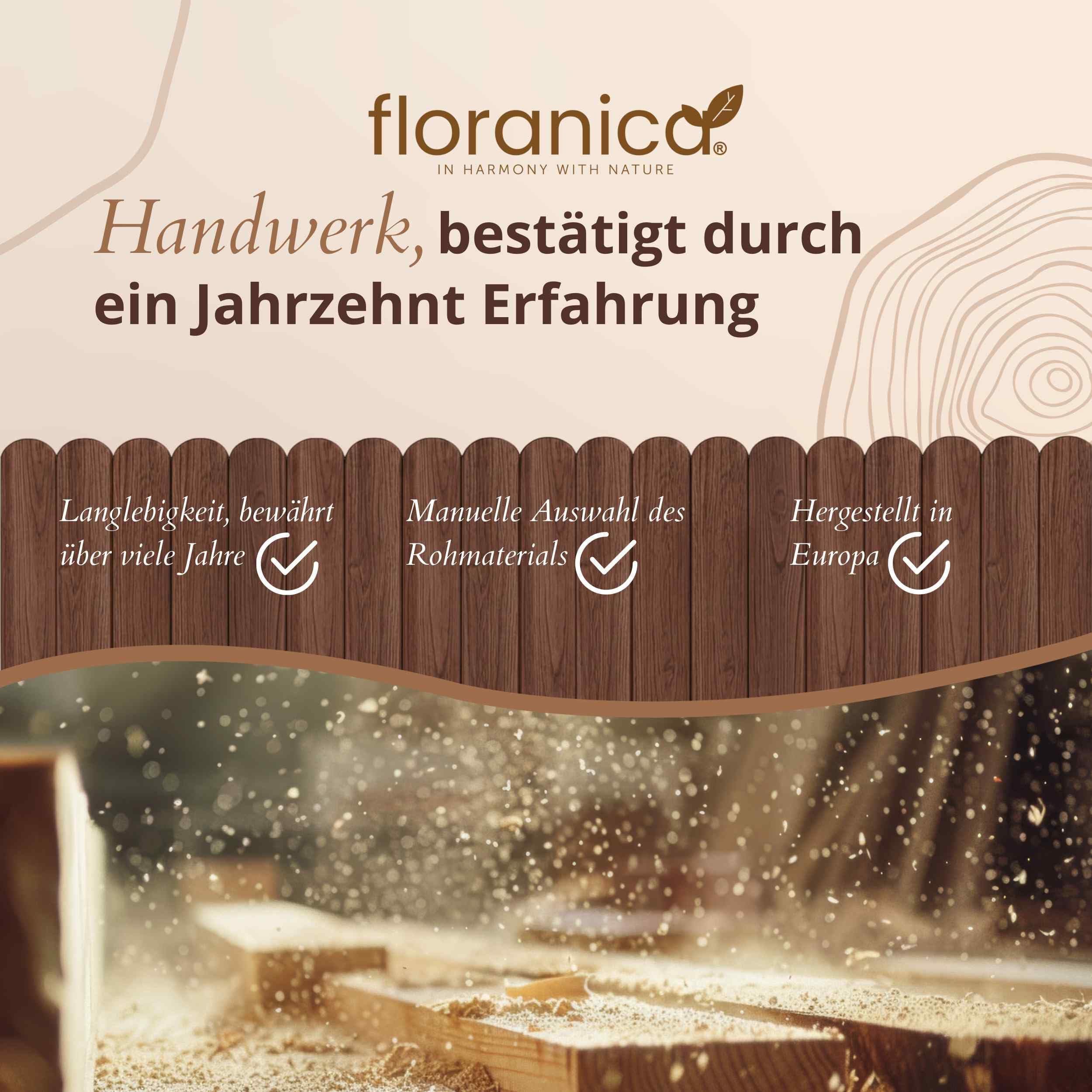 Floranica Beetumrandung Holz 10 m (5X à 2 m) H 20 cm Braun | Flexible Beeteinfassung aus Kiefernholz für Blumenbeet, Rabatten und Wege – chromfrei imprägniert, witterungsfest