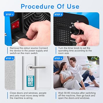 Ozone Generator, 60000mg/h High Capacity Ozone Machine Generator with 120 Min Timer, Portable Deodorizer Ozone Odor Eliminator Suitable for Home Commercial use Car Basements Pets Smoke Farms (BLUE)