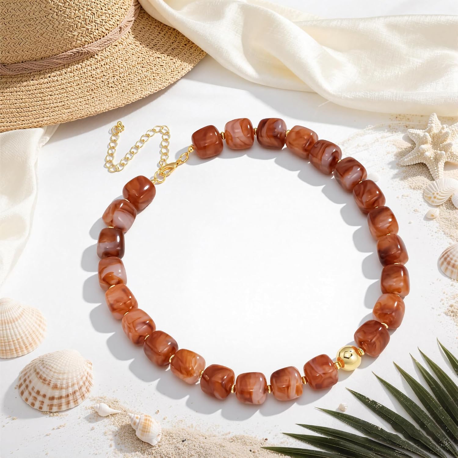 Chunky Necklaces for Women Trendy Multicolor Large Square Resin Beads Necklace Trendy Bold Statement Beaded Necklace Modern Statement Necklace Summer Jewelry