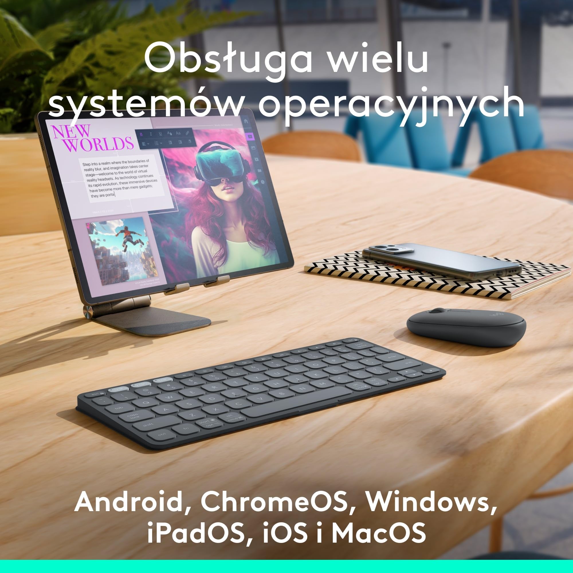 Logitech Keys-To-Go 2, przenośna klawiatura Bluetooth do tabletu z wbudowaną osłoną, smukła, bezprzewodowa do systemów Windows, Android, Linux, iPad, iPhone, Mac, Apple TV, QWERTY US INT'L - Grafit