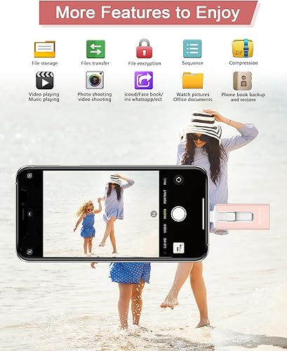 Miniatura 4 de Unidad flash USB de 512 GB, memoria de memoria externa de almacenamiento de datos compatible con teléfono, pad, Android, PC y más dispositivos (rosa)