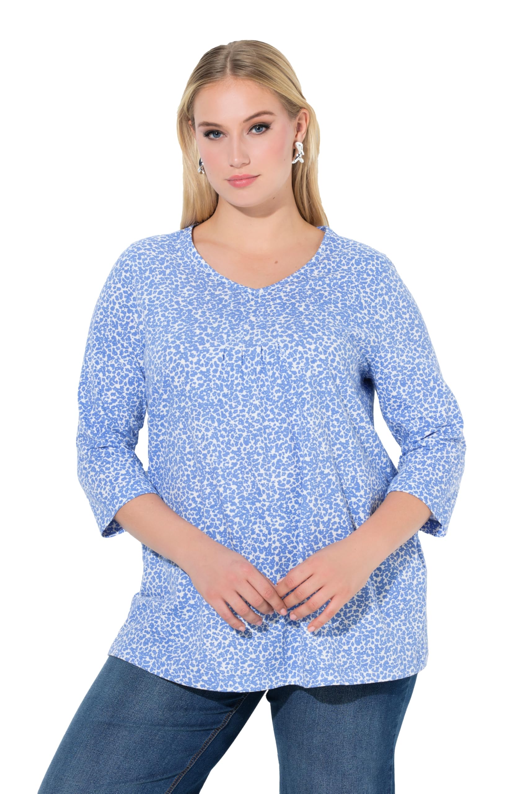 Ulla Popken Damen große Größen Übergrößen Plus Size Shirt, Zierfalten, A-Linie, V-Ausschnitt, 3/4-Arm 846752
