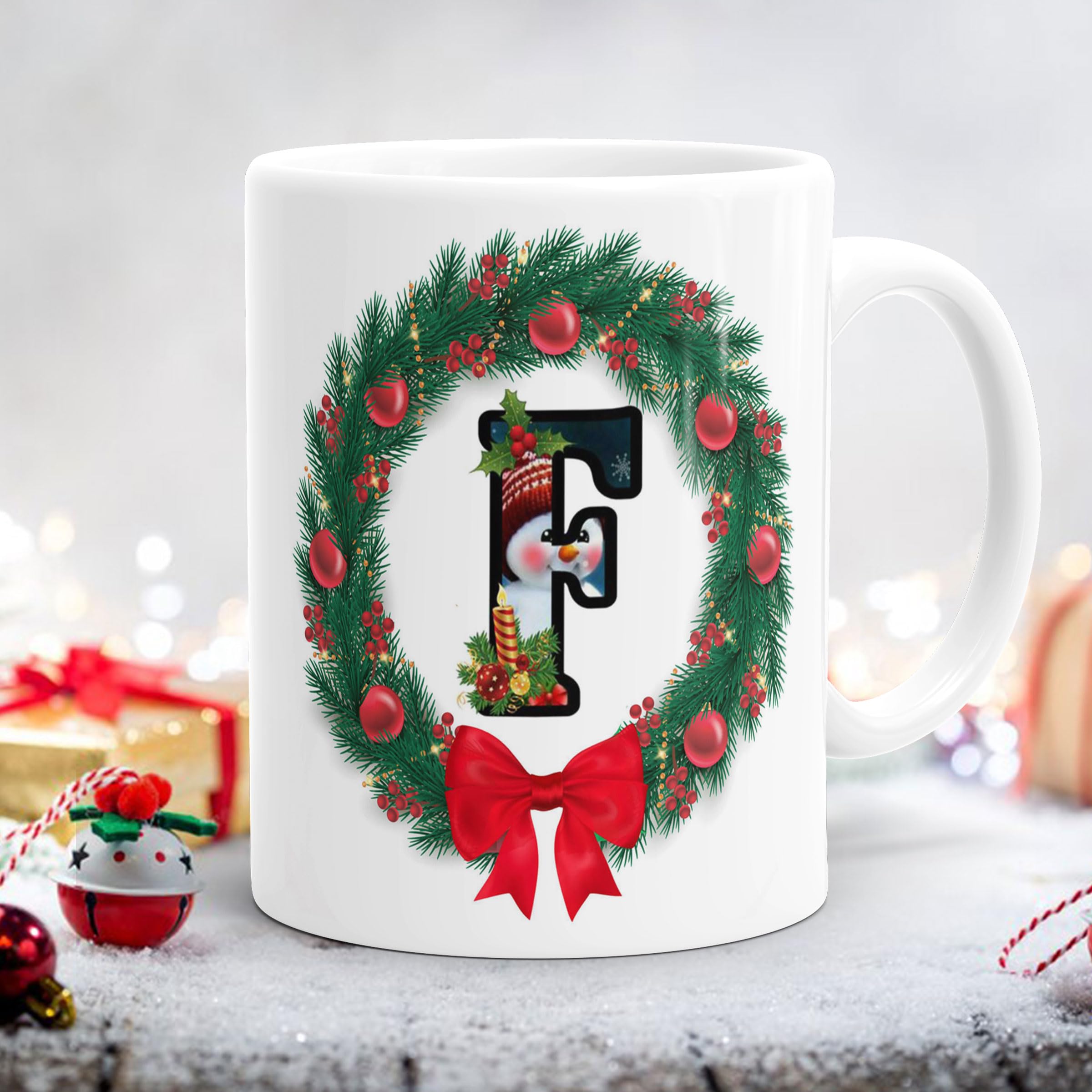 Gift Arcadia Christmas Decorative Alphabet Coffee Mug (330Ml) Ideal Gifts for Novelty Christmas Mug for Milk,Coffee,Christmas Gift for Women,Kids,Colleagues,Family,Friends,Home Decor (CH-F)
