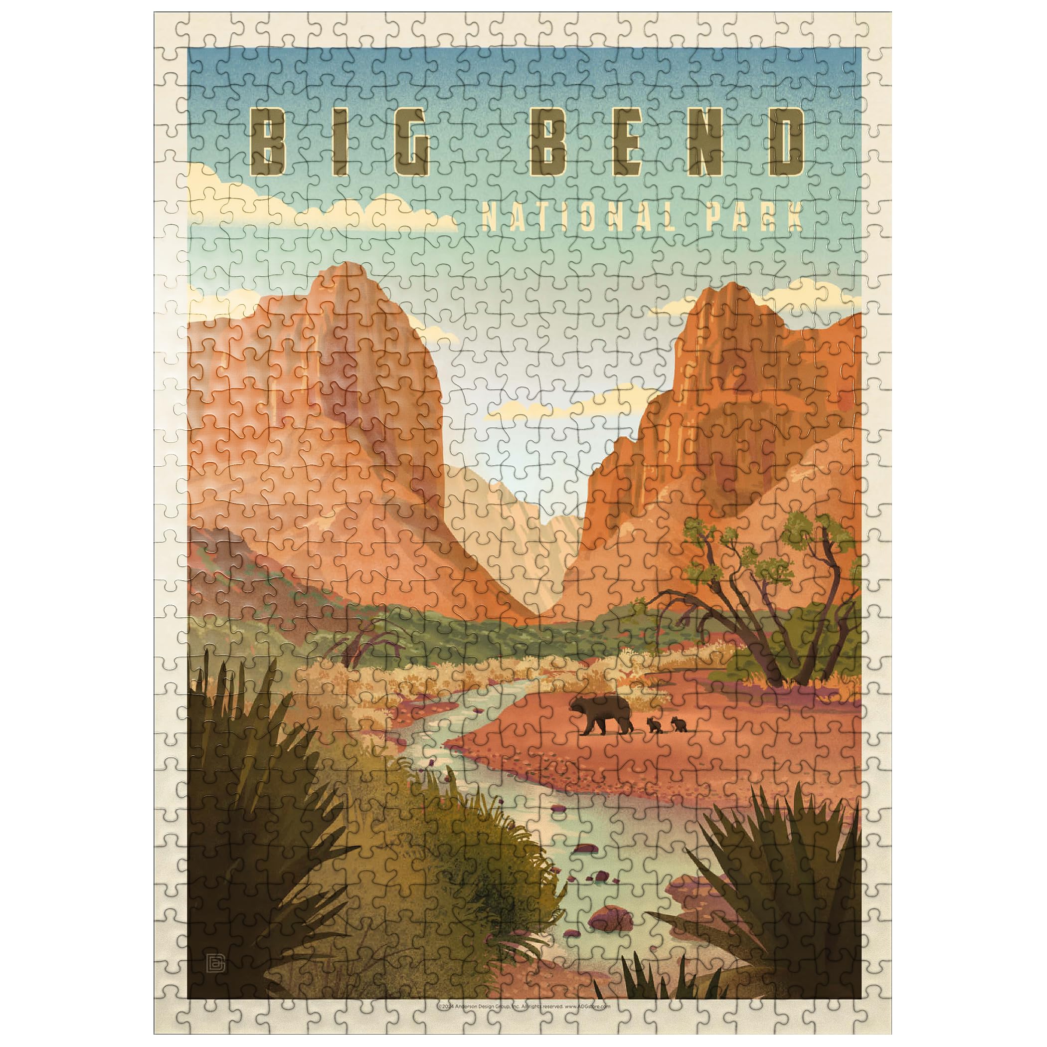 MyPuzzle Big Bend National Park: Black Bears, Vintage Poster - Premium 500 Piece Jigsaw Puzzle for Adults