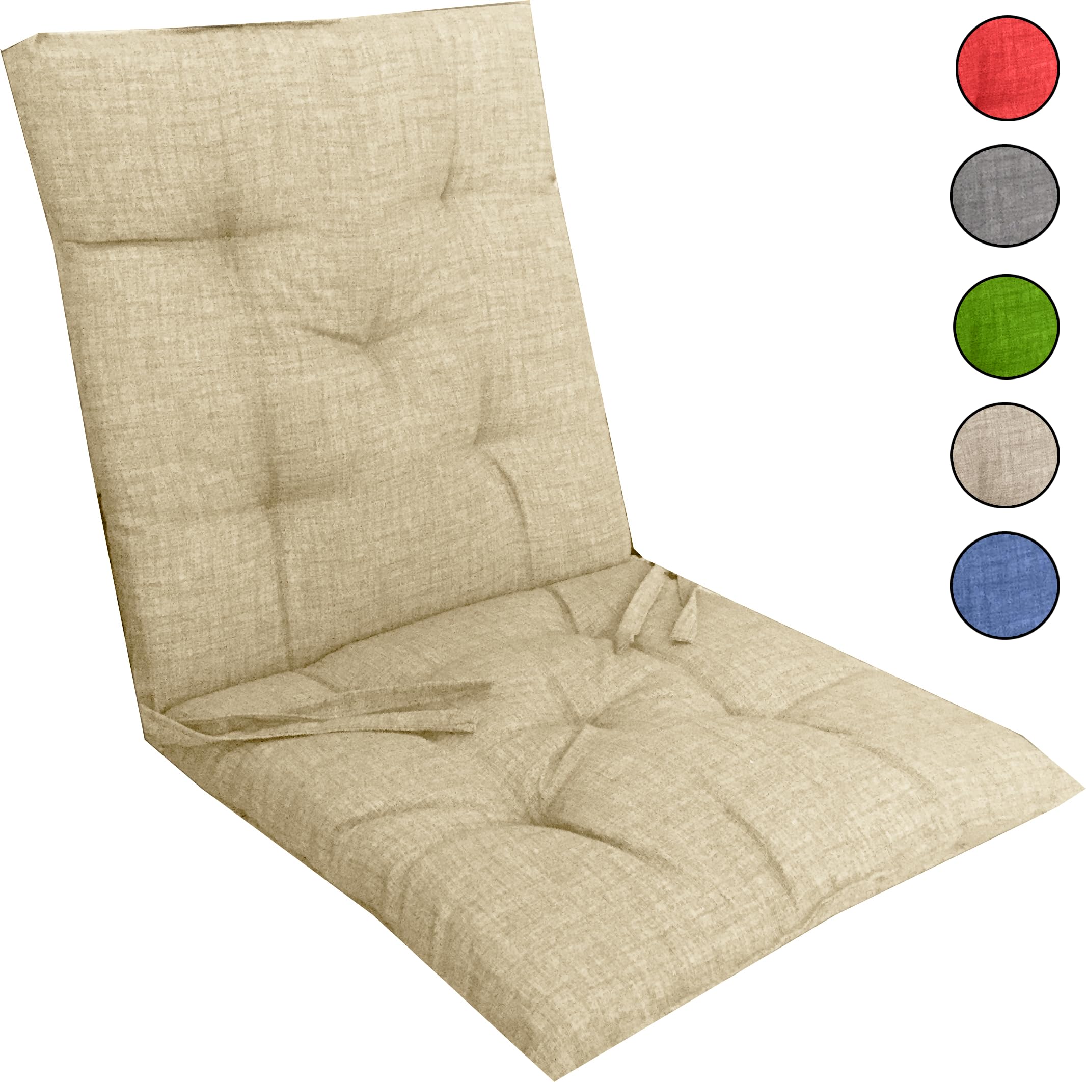 Tata Home Set 6 Cuscini Sedia con Schienale Cucina Cuscino con Lacci Fascia Elastica da Giardino Esterno Cuscino Imbottito per Sdraio Prendisole Cuscino Poltrona Sdraio Relax Misura 40x80 cm Panna