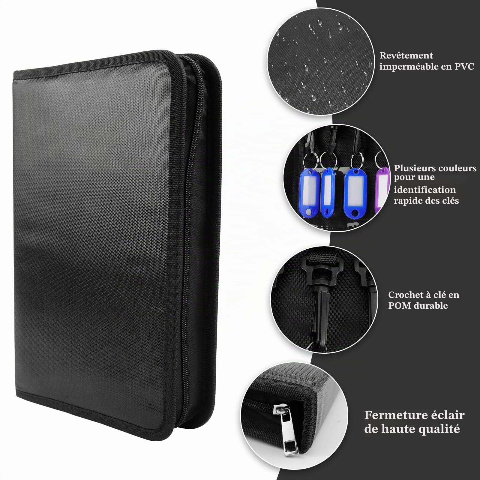 Organisateur de Trousse de Clés à Fermeture Boite a Clé Portable Grande avec 24 Crochets et Étiquettes pour Bureaux, Immobiliers et Hôtels