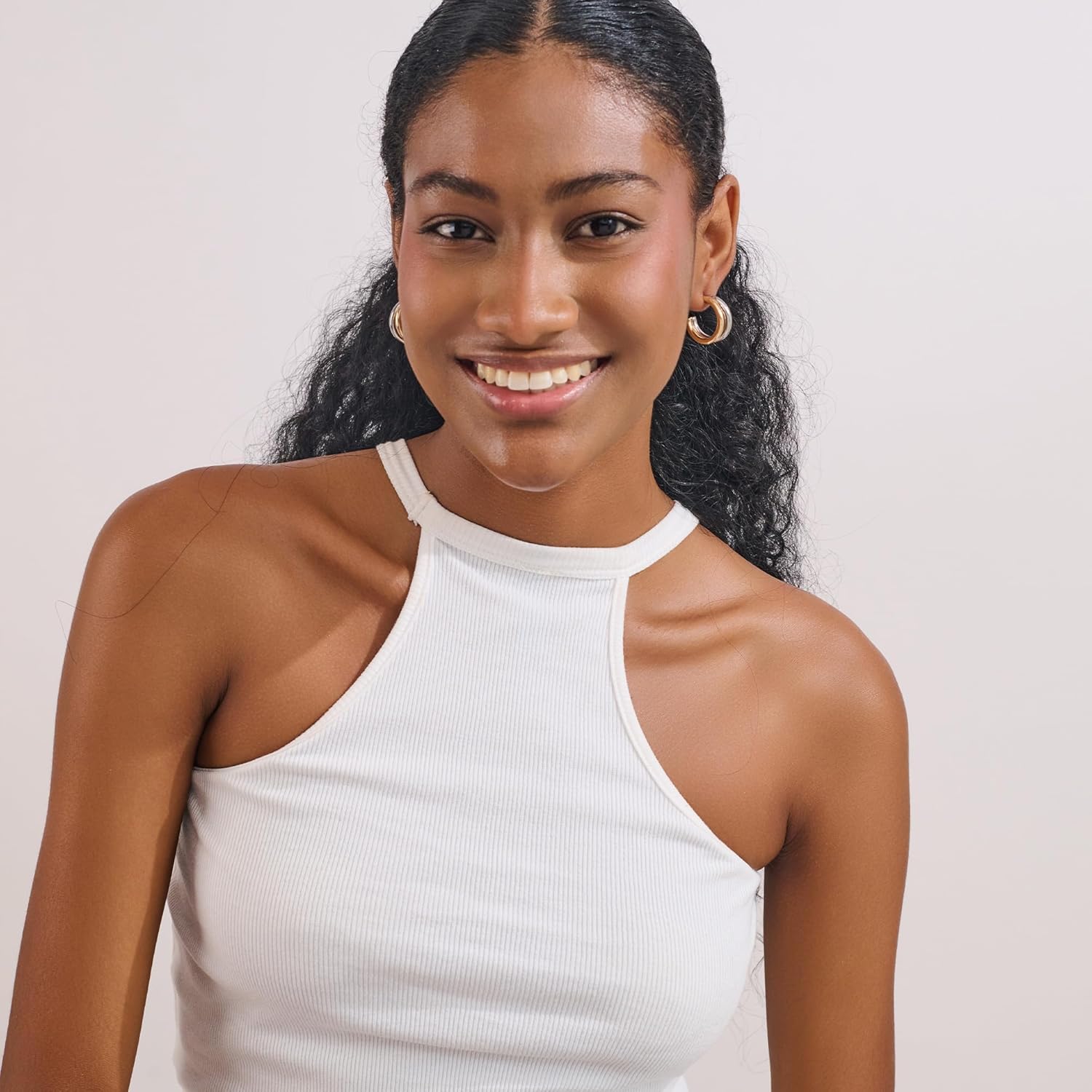 Silver and Gold Hoop Earrings for Women Trendy Two Tone Earrings Thick Open Double Huggie Hoops Earrings for Jewelry Gifts - Image 3