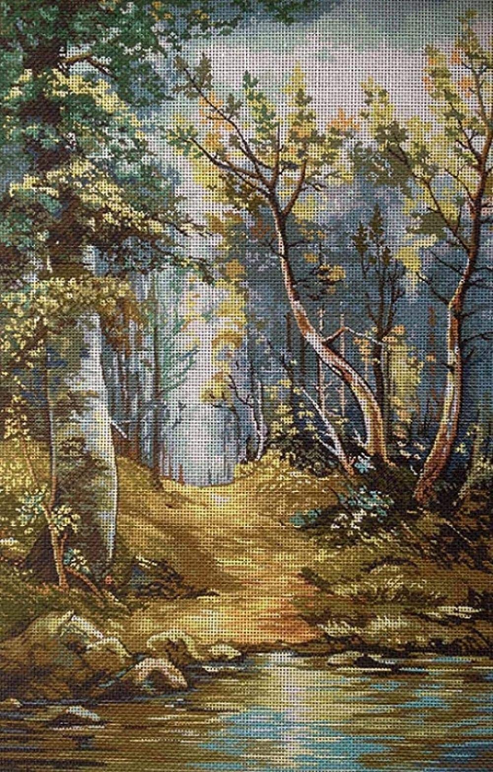 Point de croix paysage forestier 40x25cm facile à broder sans fatigue visuelle HD 5D