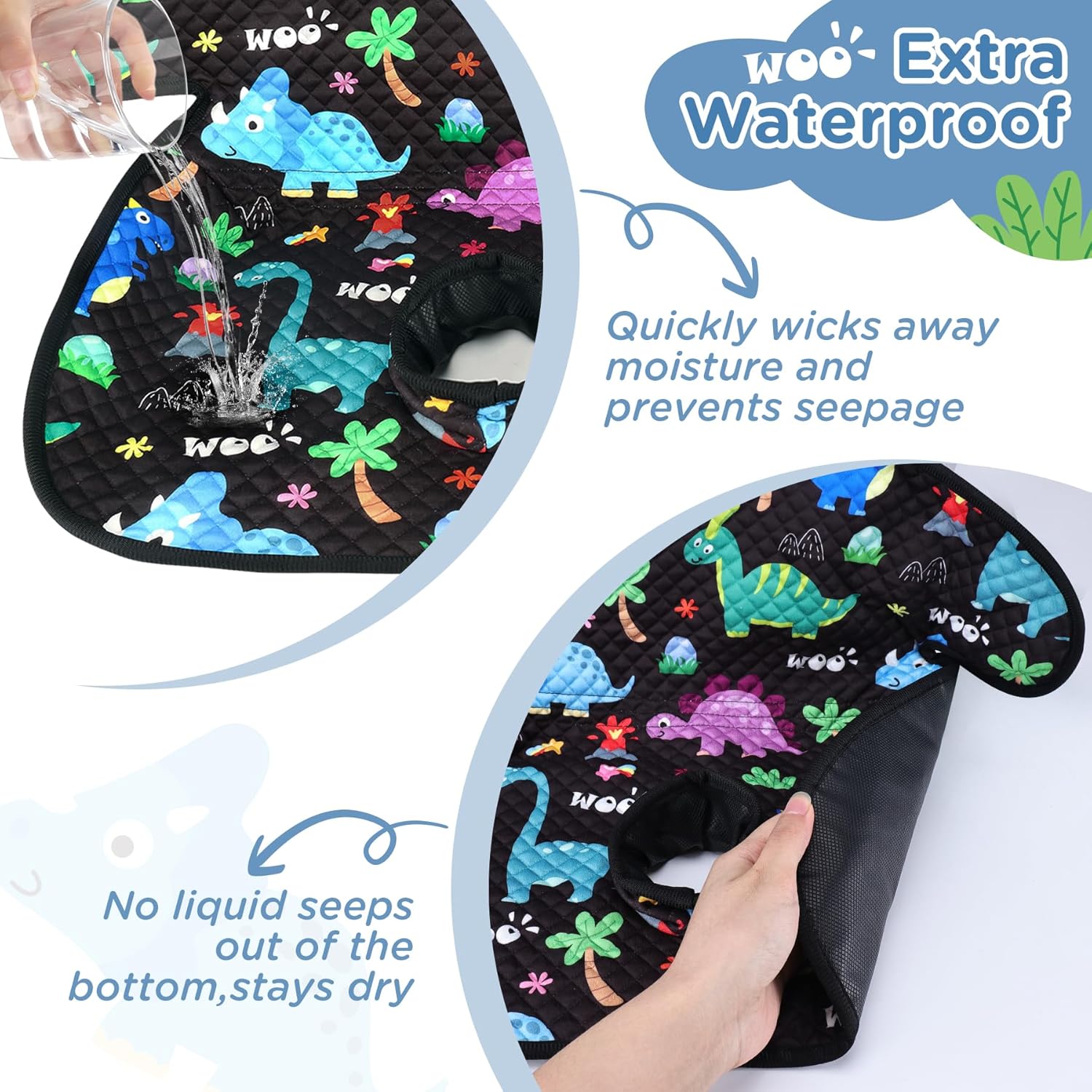 Car Seat Potty Training Protector, 2 Pack Waterproof Piddle Pad Carseat for Baby Toddlers, Leak-Proof Car Seat Liner with Non-Slip Back & 2 Strap Covers, Machine Washable - Black