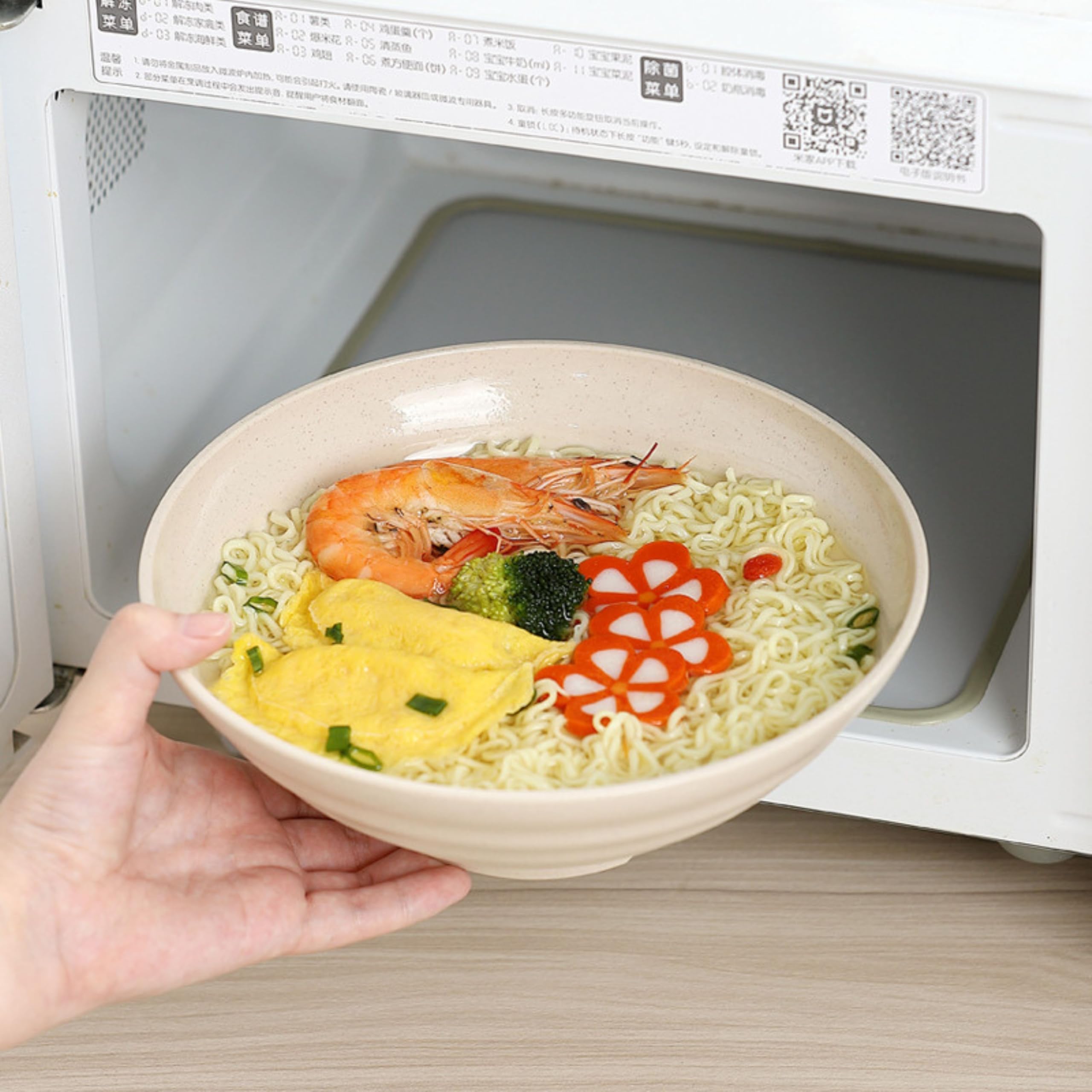 Colorful Wheat Straw Ramen Bowl Set – 7.5” Large Japanese-Style Bowls Set for Soup, Noodle, Salad, Pasta, Rice, Microwave & Dishwasher Safe, Beige, Pack of 2 — Amazon image 7