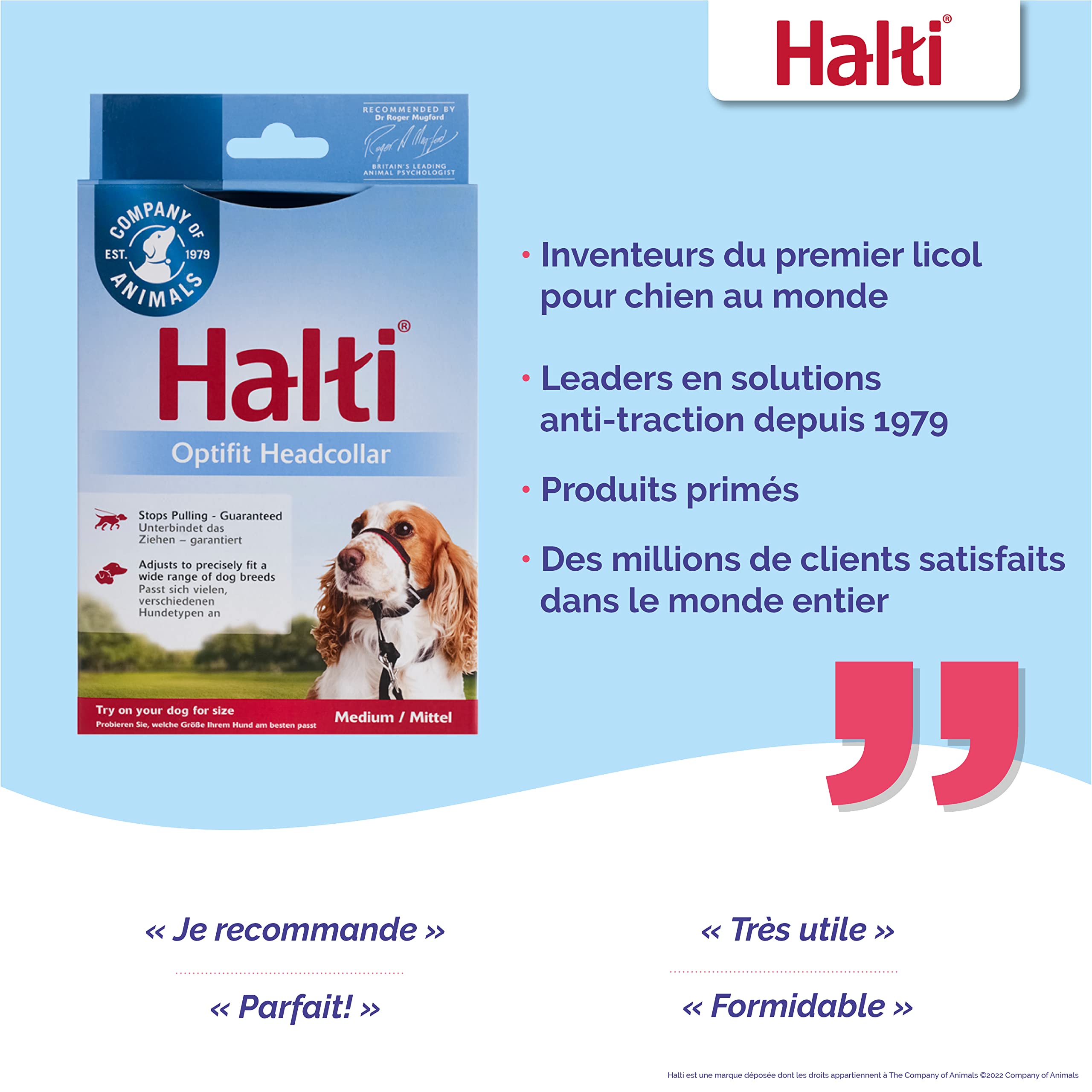 Licol HALTI Optifit, Taille M, Pour que votre chien arrête de tirer sur sa laisse, Facile à enfiler, Partie entièrement matelassée sur le museau, Réglable, Colliers anti-traction pour chiens
