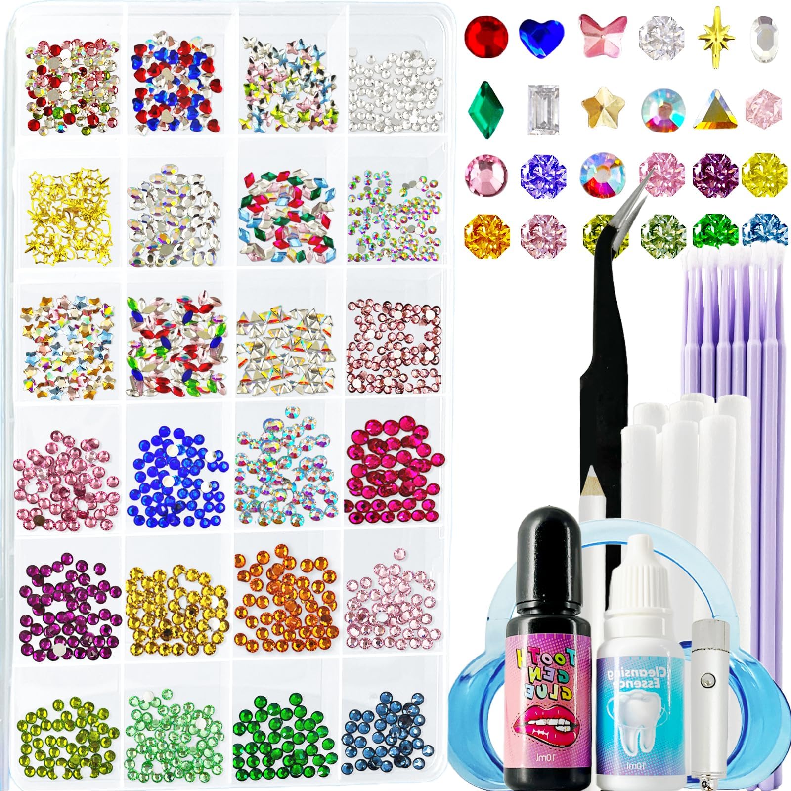 CiikDux DIY Tooth Jewelry Kit - 770 Crystals, 12 Shapes Bedazzle Gems, Teeth Jewelry Starter Set