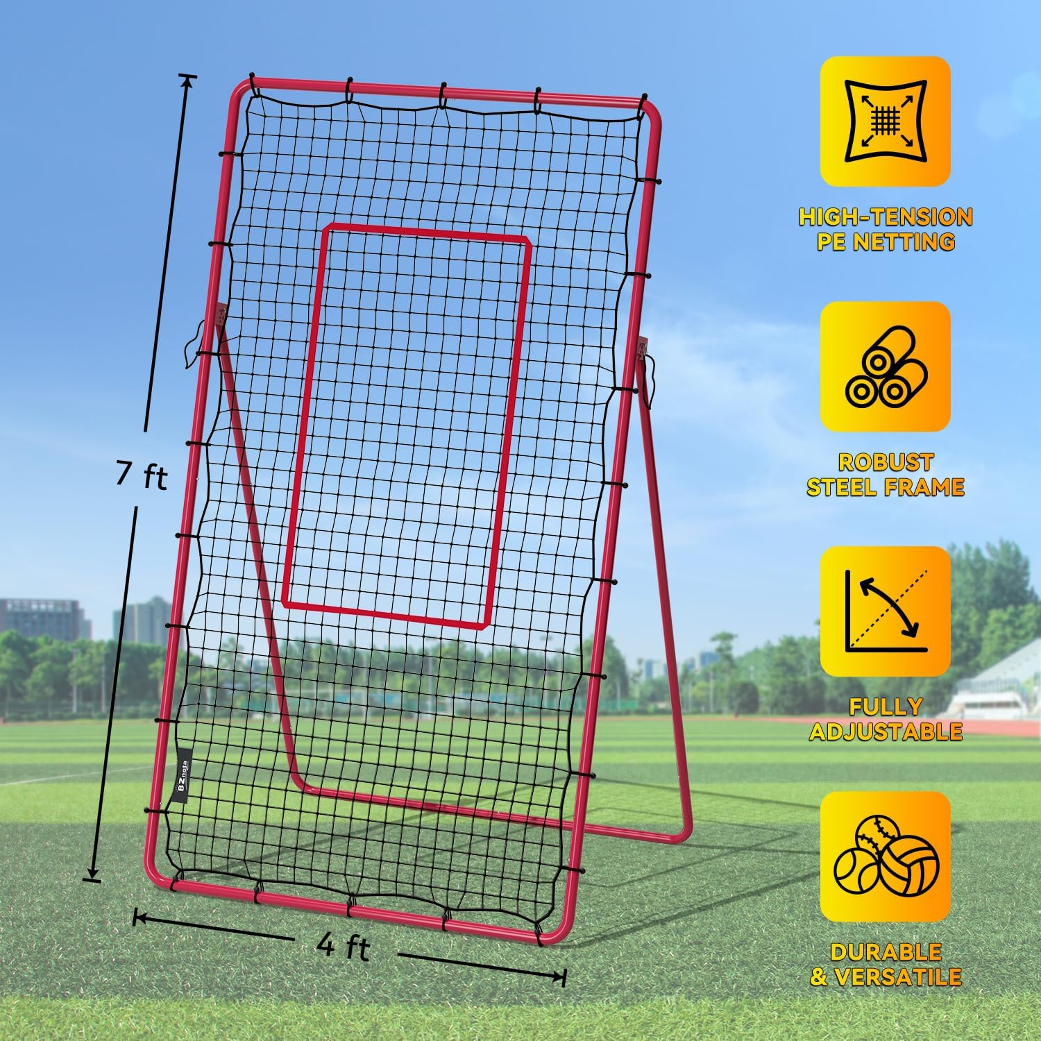 Adjustable Volleyball Rebounder Net, Volleyball Training Equipment Bounce Back Net with5 Rebound Angles Neon Target and Bungee Cords for Pitching, Throwing and Catching