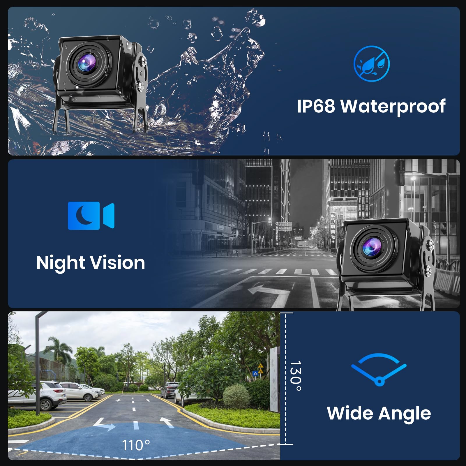 VECHTEL Kit Telecamera Posteriore IPS HD 7 Pollici con 2 Telecamera, Telecamera Retromarcia Auto con Impermeabile IP68 Visione Notturna DVR per 12V-36V Camion Autobus Furgoni Camper Pickup