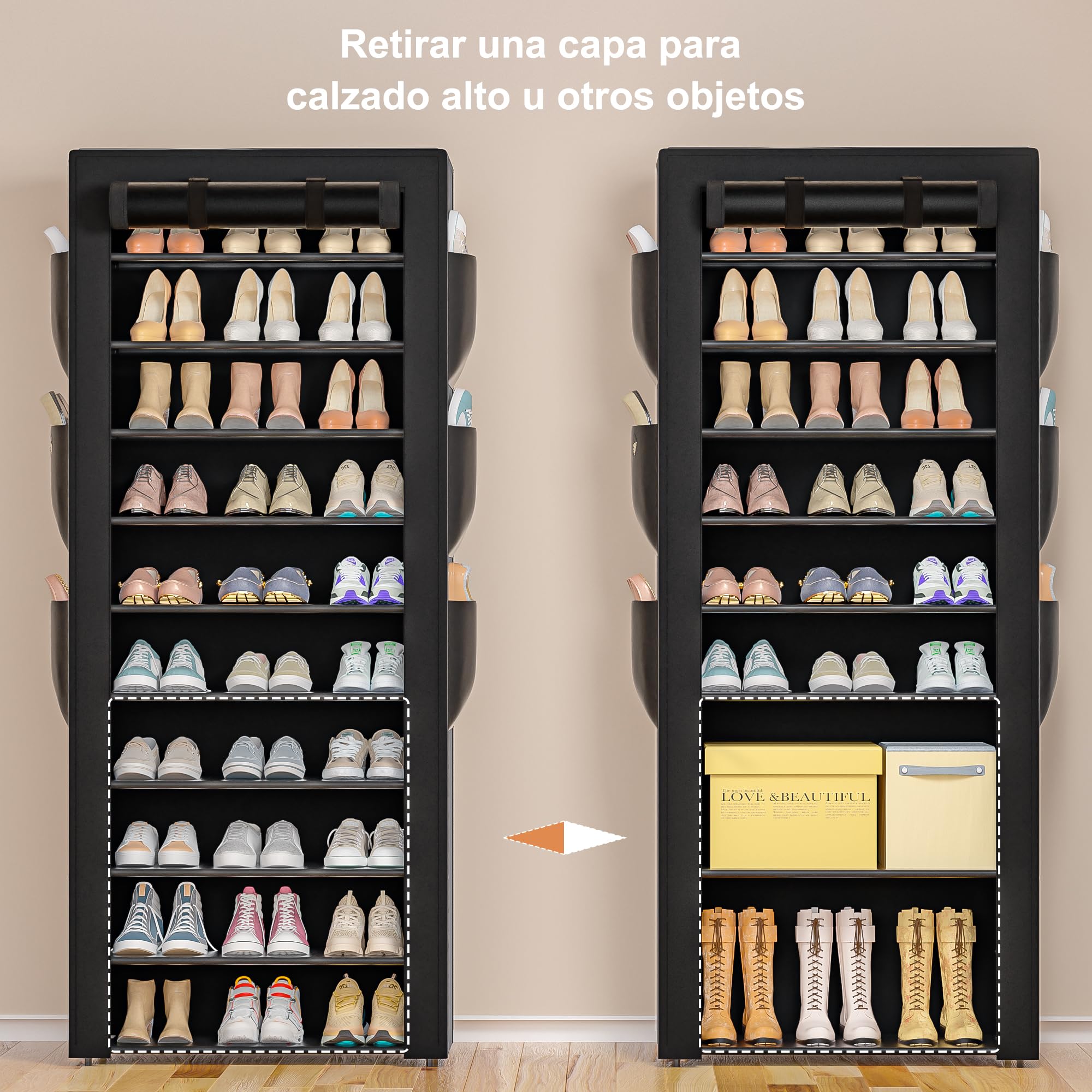 OYREL Zapatero Tela de 11 Niveles, Organizador de Zapatos con Funda de Tela,Zapatero Grande y Alto para 36-41 Pares, con Bolsillo Lateral Grande en Ambos Lados, para Armario Entrada