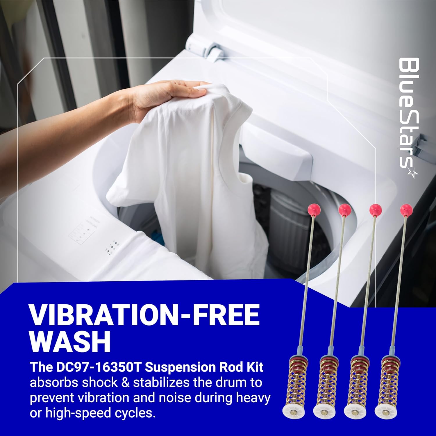 4 Pack DC97-16350T DC97-16350U Suspension Rods 26.2" - Fit WA50R5200AW/US WA50R5400AV/US WA50R5400AW/US WA45T3200AW/A4 WA45N3050AW/A4 WA50R5200AV/A4 Samsung Top Load Washer