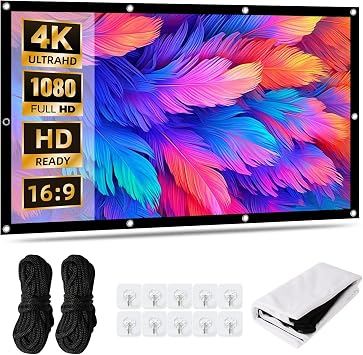 Screen Projector 100 Inch 16:9 4K HD Portable Projection Screen Made of Thickened Milk Silk Includes 10 Hooks & 2 Tying Ropes Suitable for Home Cinema Office School and Outdoor Use